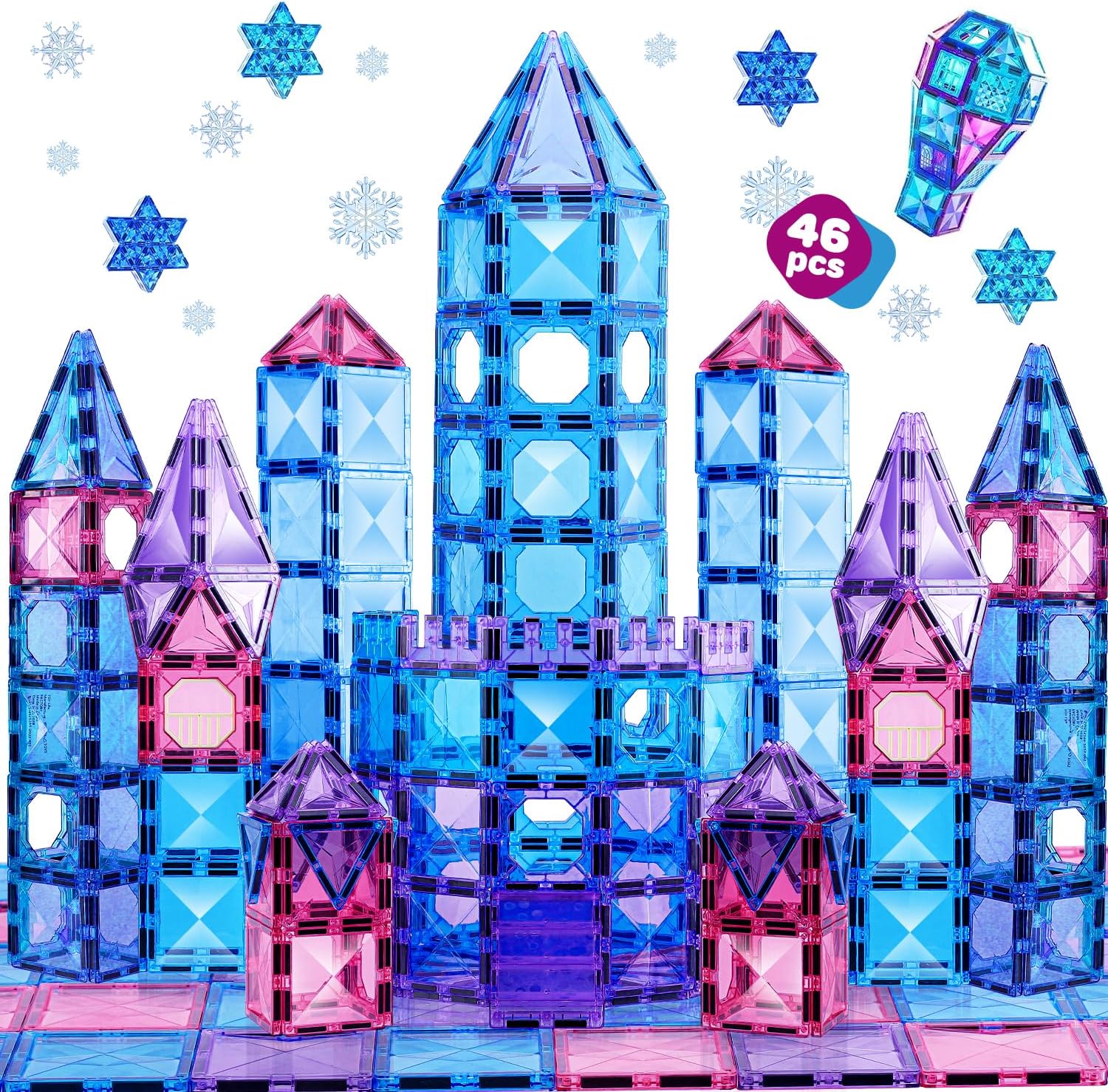TOY Life Azulejos magnéticos para niños de 3 a 5 años, 46 piezas de bloques magnéticos para niños de 3 a 5 años, juguetes de construcción