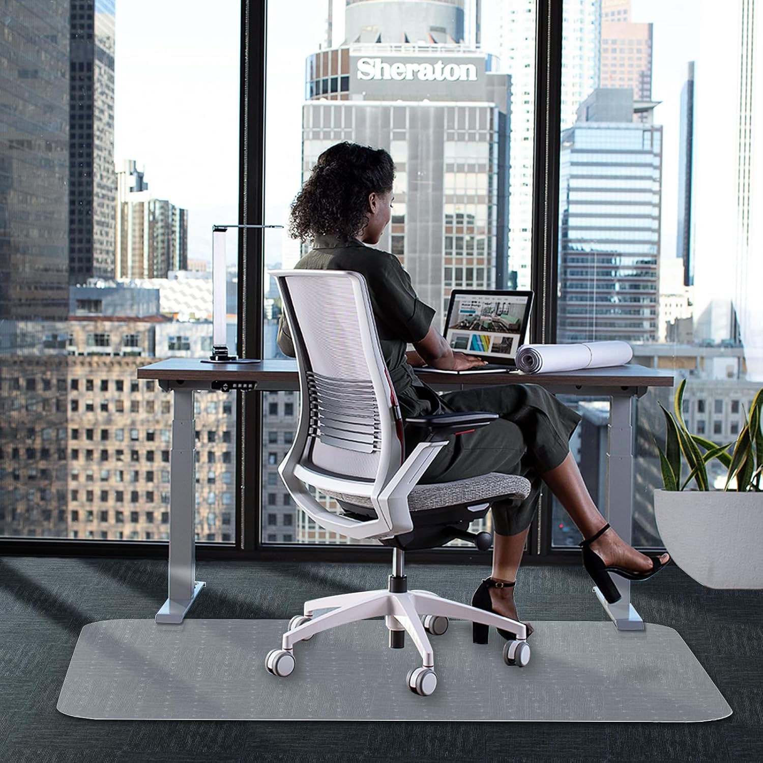 WASJOYE Tapete para silla de escritorio para alfombra, 36 x 48 pulgadas, rectangular, transparente, para computadora del hogar, silla rodante, con