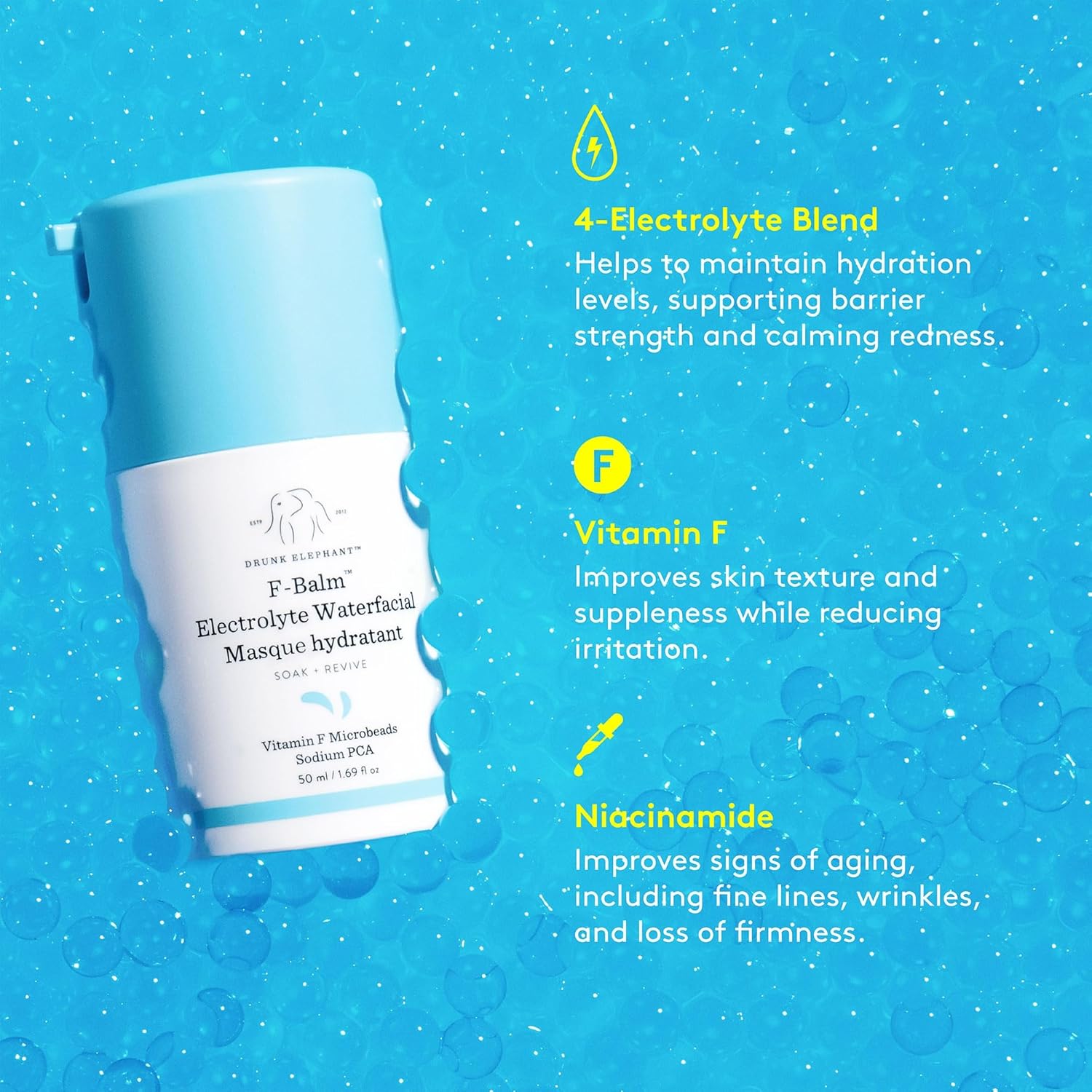 Drunk Elephant F-Balm Electrolyte Waterfacial – 1.7 fl oz1.69 fl oz – Mascarilla facial profundamente hidratante durante la noche – Cuidado de la