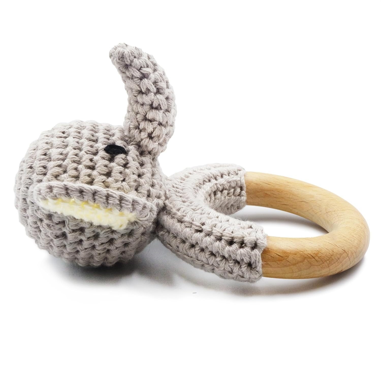 Juguetes de sonajero de madera de animales de safari para bebé, sonajero de ganchillo relleno con anillo de mordedor para recién nacido, elefante