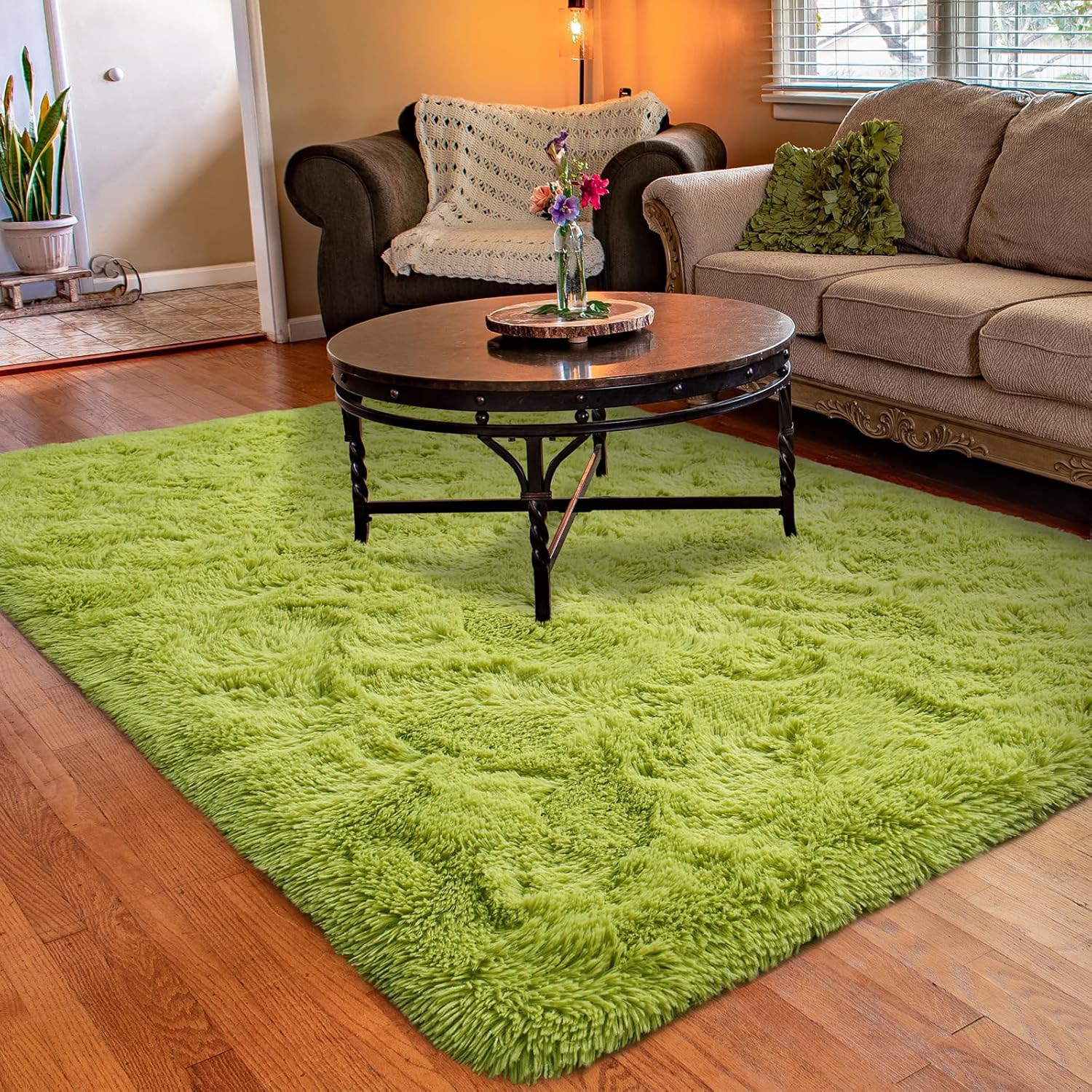 Alfombras verdes para dormitorio, alfombra mullida de 4 x 6 pies, suave y linda, para niños, bebés, niñas, para decoración del hogar, guardería,