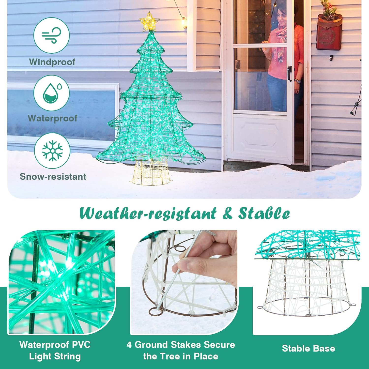 Tangkula Árbol de Navidad artificial iluminado de 4 pies, decoración de árbol de Navidad con 520 luces LED, estrella superior, cadena de luz