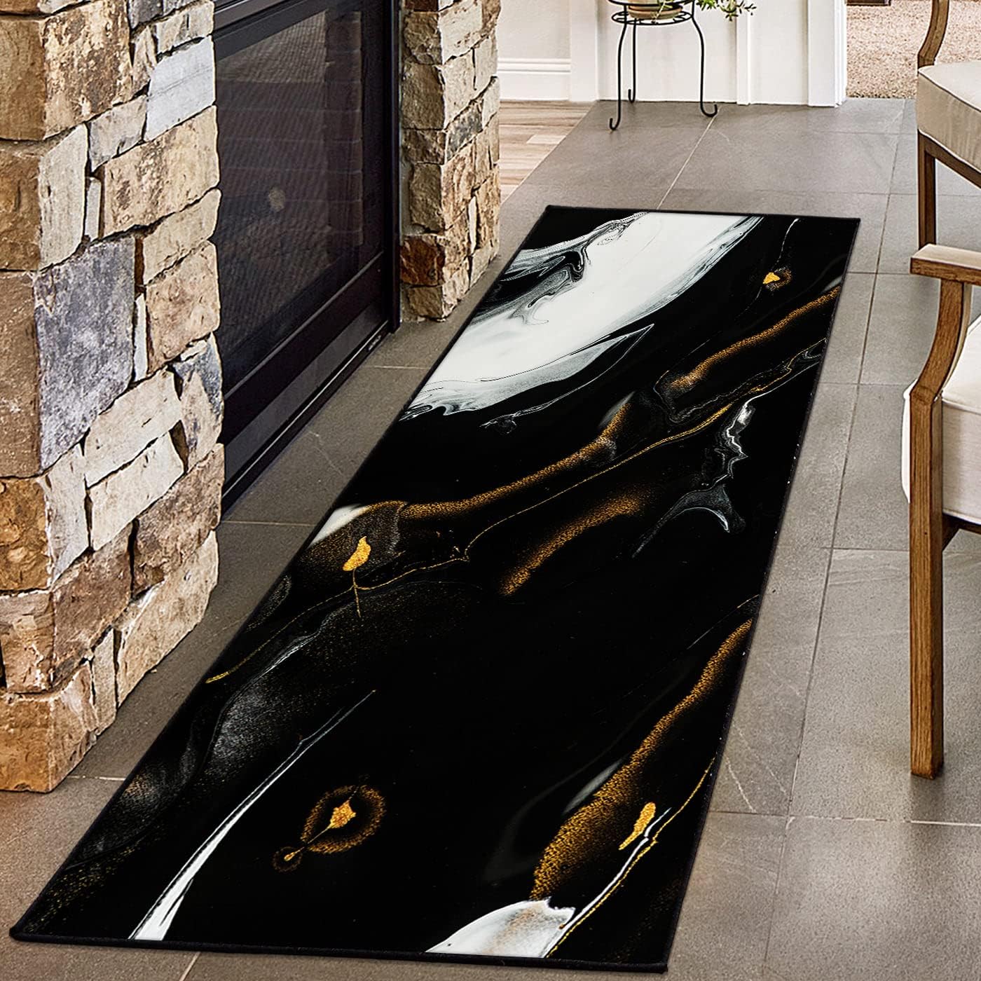 Alfombra de pasillo de lujo, moderna y abstracta, con textura de mármol, para entradas, pasillos, dormitorio, lavandería, cocina, lavable,