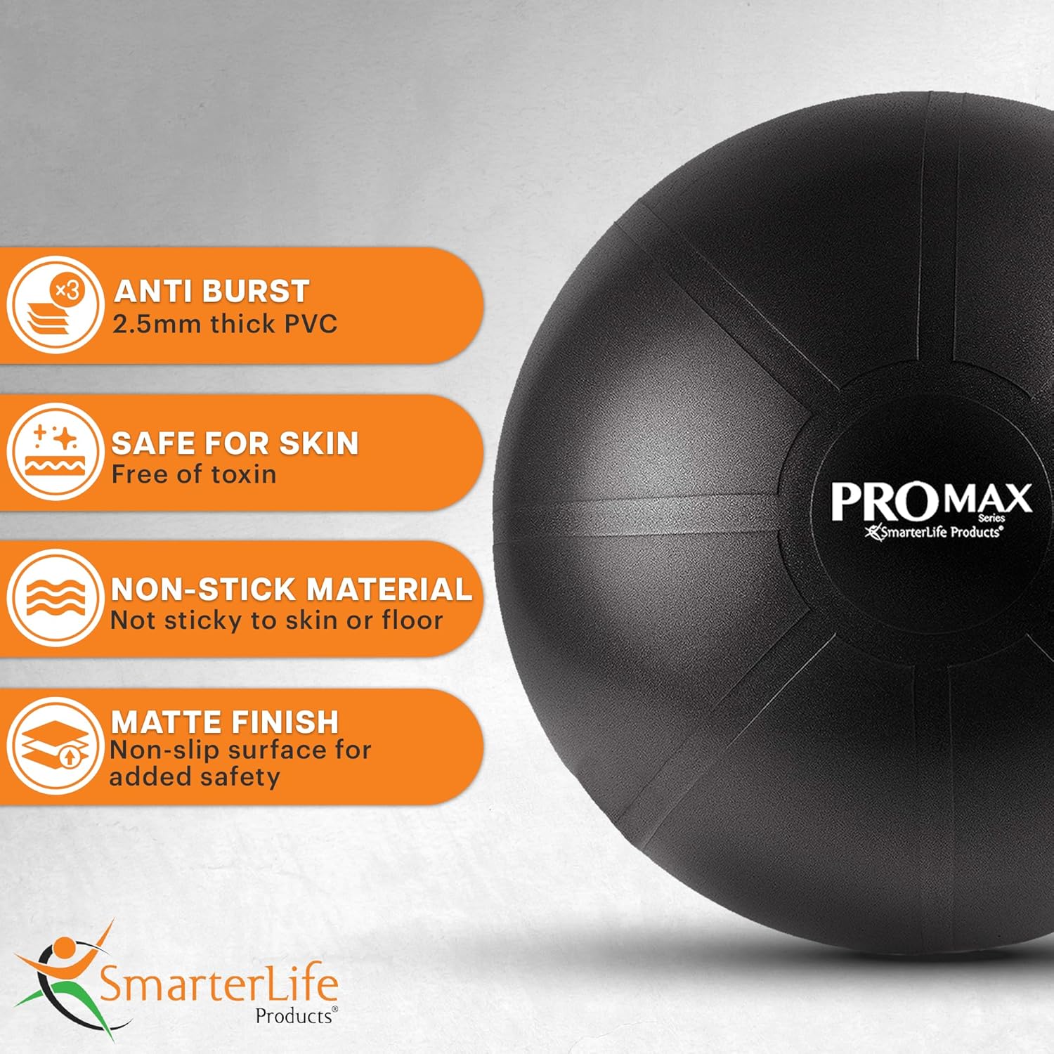 SmarterLife PRO MAX – Pelota de ejercicio de entrenamiento para fitness, yoga, equilibrio, estabilidad o pelota de nacimiento para embarazo y parto,