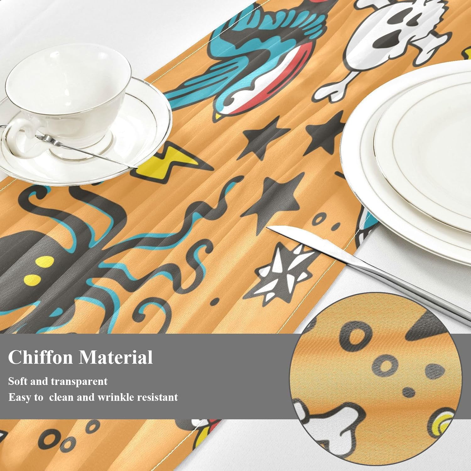Sailing Ocean Adventure Halloween Butterfly Skull Snake Table Runner Autumn Table Runner for Desk Decor Halloween Kitchen Decor 120 Inches Long