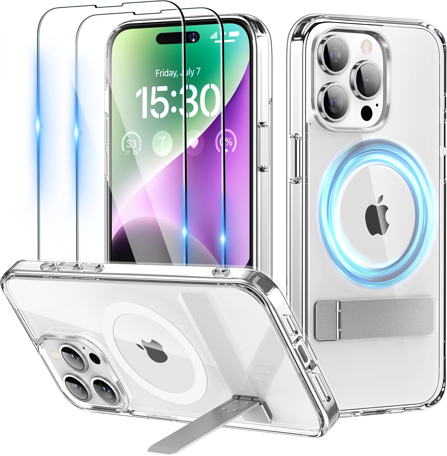 Niunisi Funda magnética para iPhone 15 Pro Max con soporte, soporte delgado con protector de pantalla compatible con Magsafe a prueba de golpes,