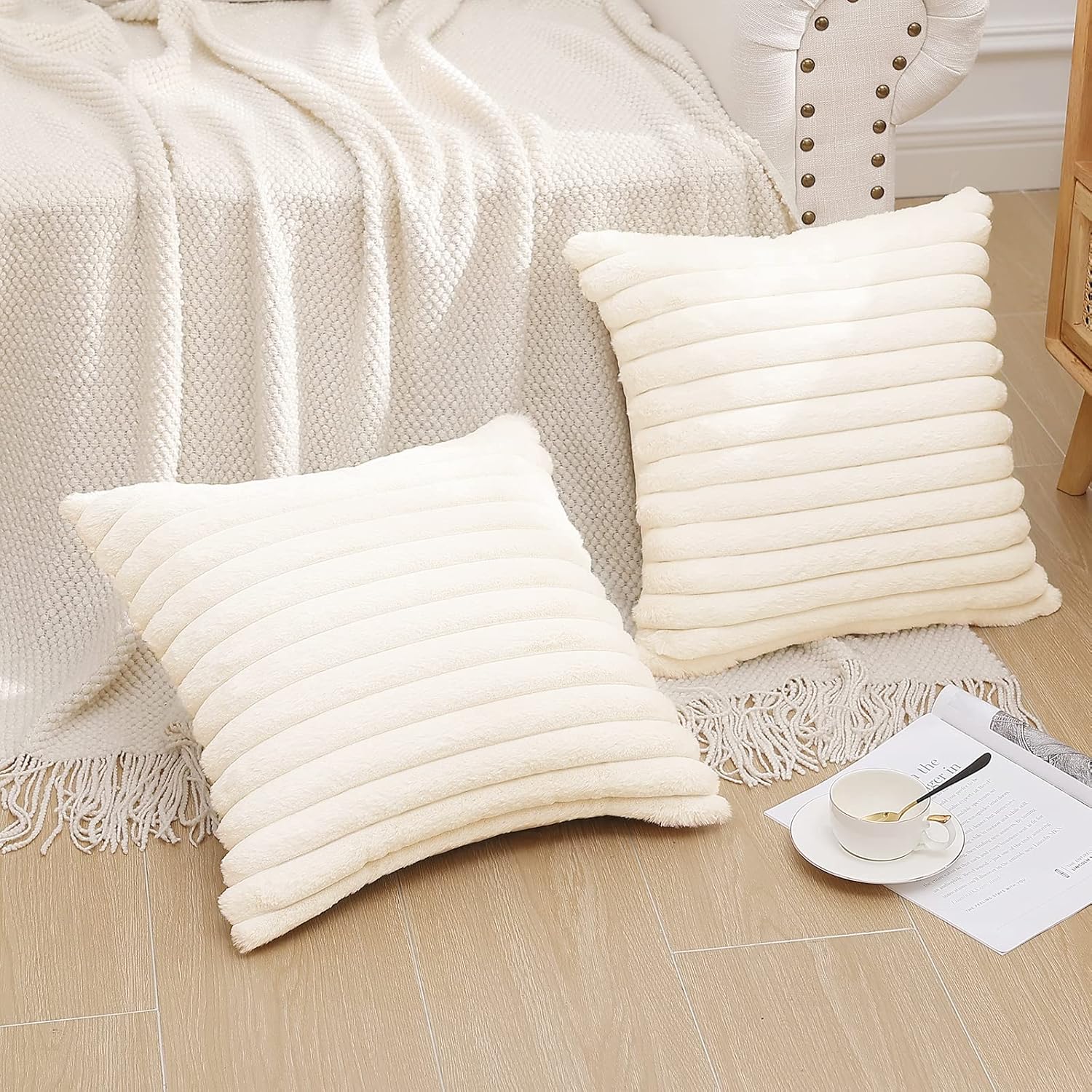 Pallene Juego de 2 fundas de almohada de felpa de piel sintética de 24 x 24 pulgadas, fundas de almohada decorativas de lujo, suaves y esponjosas a