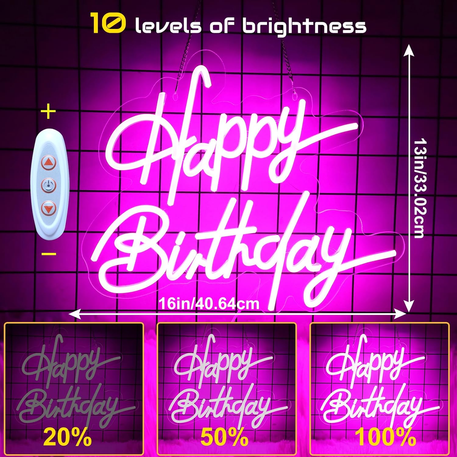 Letreros de neón de feliz cumpleaños para decoración de pared, letreros con luz LED, luces de decoración de cumpleaños para el hogar, decoración
