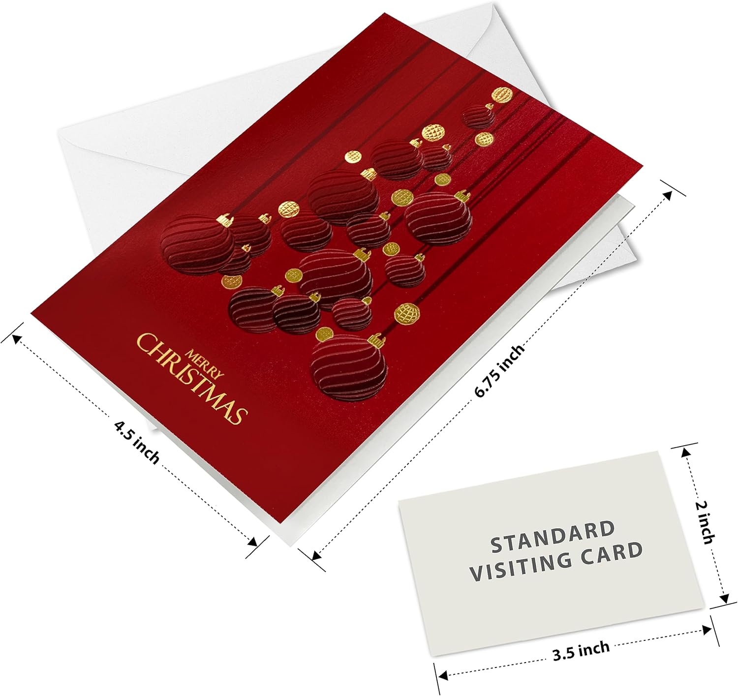 16 tarjetas de felicitación de Navidad con lámina dorada y relieve con sobres, color rojo oscuro, tarjetas de Navidad de 6.75 x 4.5 pulgadas con