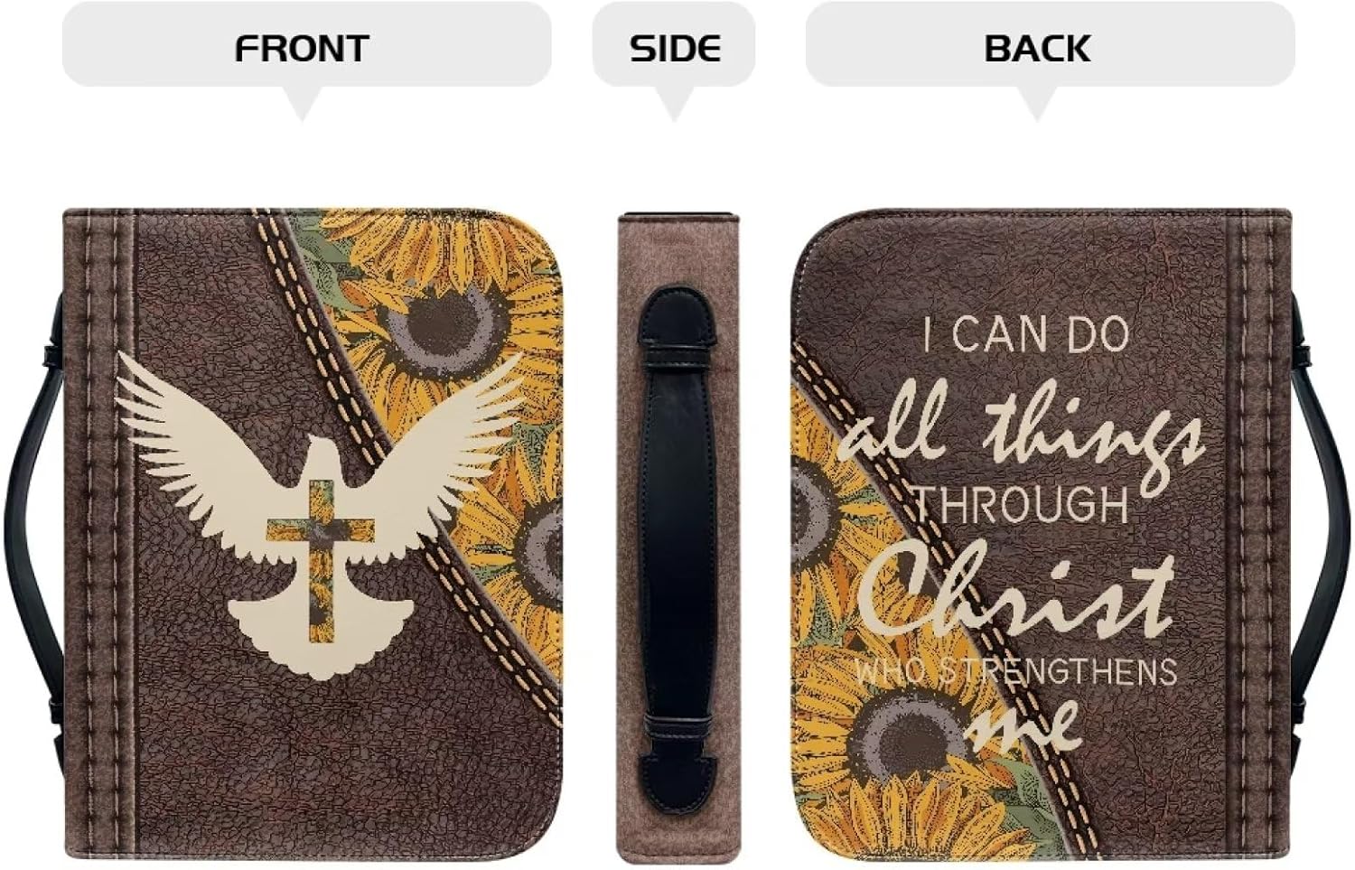 Funda para la Biblia para hombres y mujeres, funda de piel sintética para libros, bolsa de iglesia, protección para la Biblia con asa y cremallera