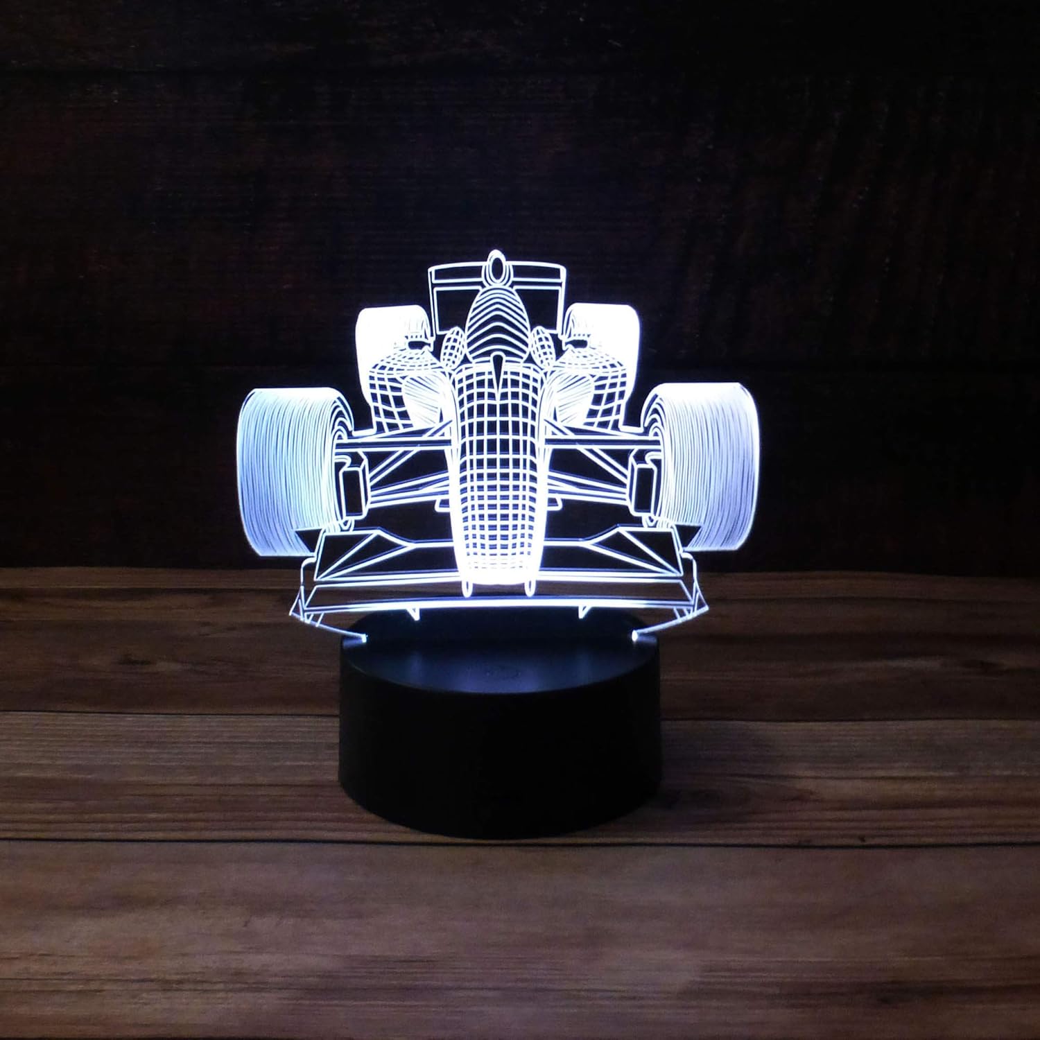 Luz de escritorio 3D de Fórmula 1 para auto de carreras, base de lámpara LED de 7 colores con USB o batería y control táctil, desvanecimiento
