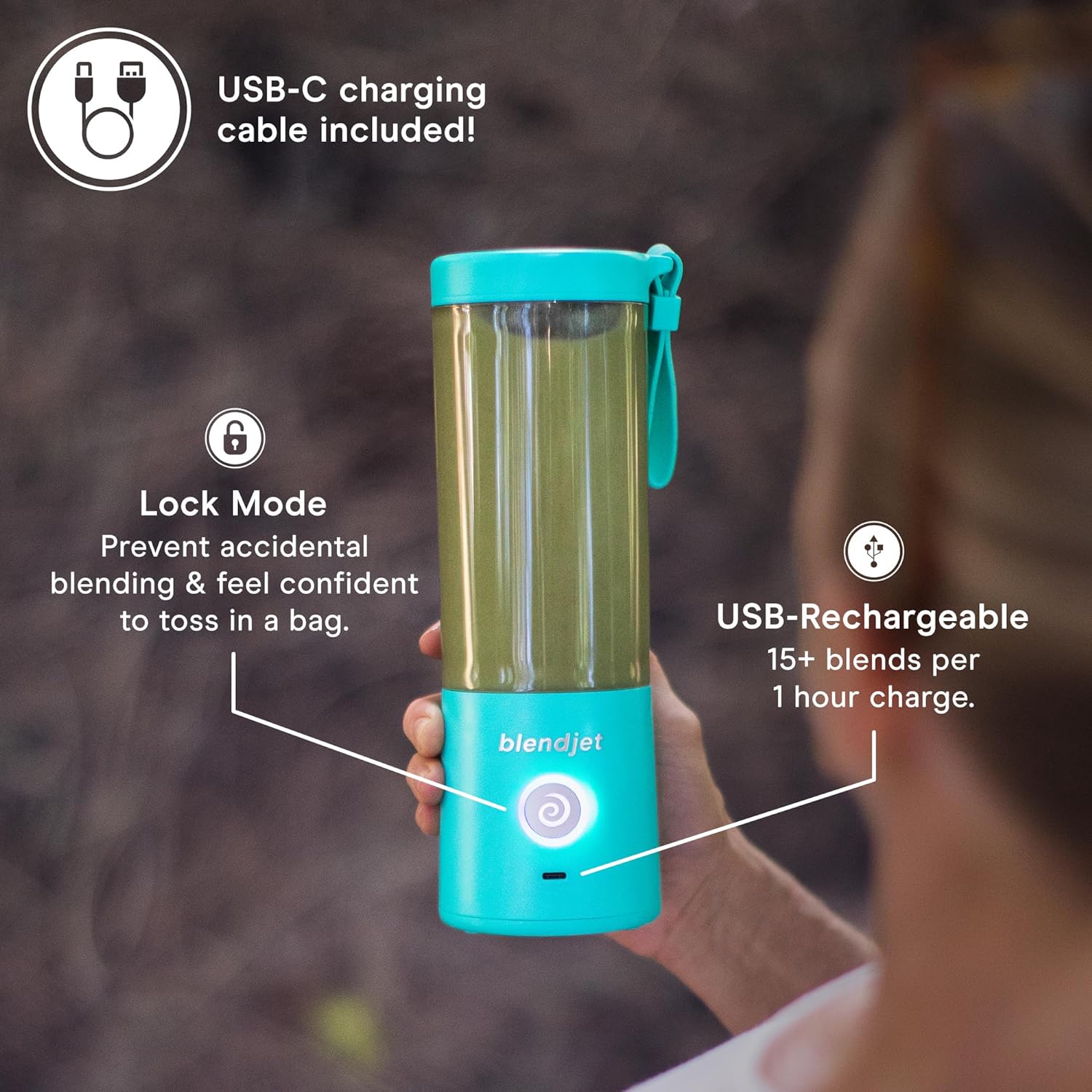 BlendJet 2 licuadoras portátiles para batidos y batidos  Licuadora personal y pequeña inalámbrica de 16 onzas, recargable por USB-C y autolimpiante