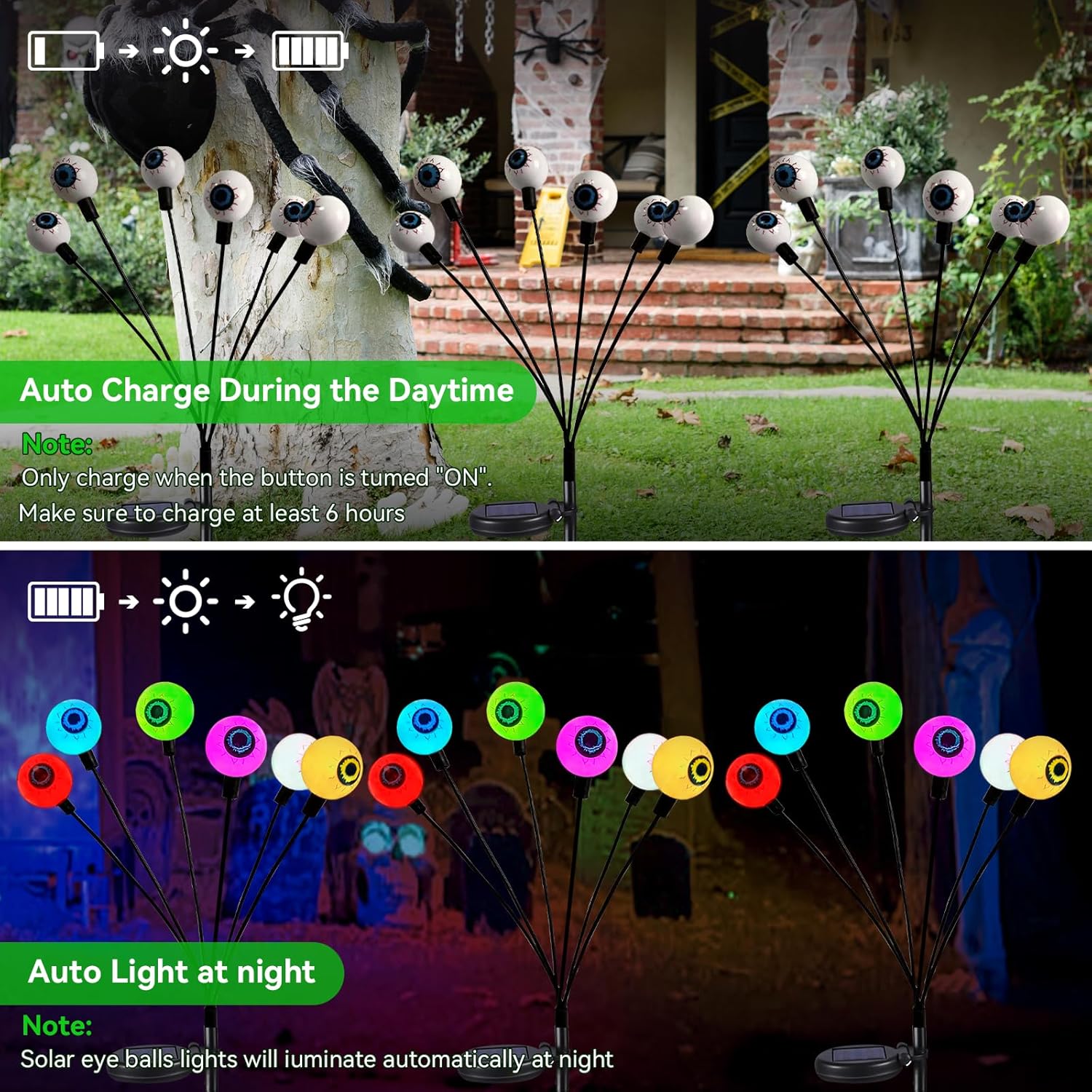 Neporal 4 piezas de globos oculares solares de Halloween al aire libre, globo ocular de Halloween escalofriante, decoración al aire libre, IP65