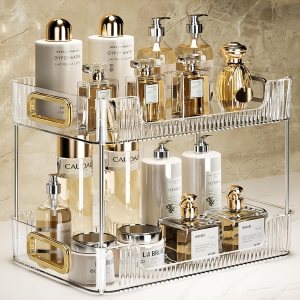 Organizador de encimera de baño de 2 niveles, organizador de cosméticos para el cuidado de la piel para perfumes, organizadores de baño y Organizador de encimera de baño de 2 niveles, organizador de cosméticos para el cuidado de la piel para perfumes, organizadores de baño y