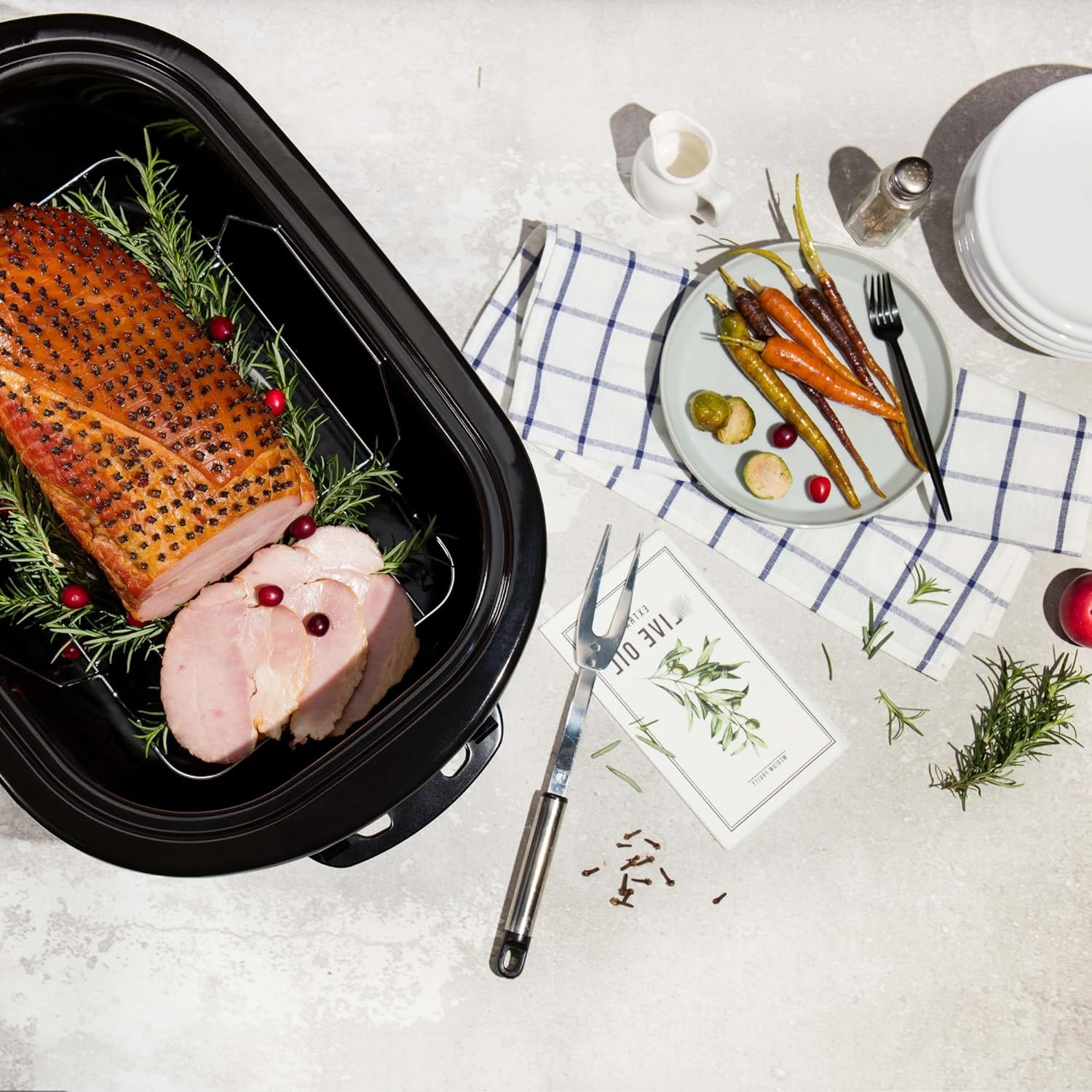 Horno asador eléctrico de gran capacidad de 22 cuartos de galón, acero inoxidable, tapa autohilvanada, mantiene el calor, perfecto para asar,