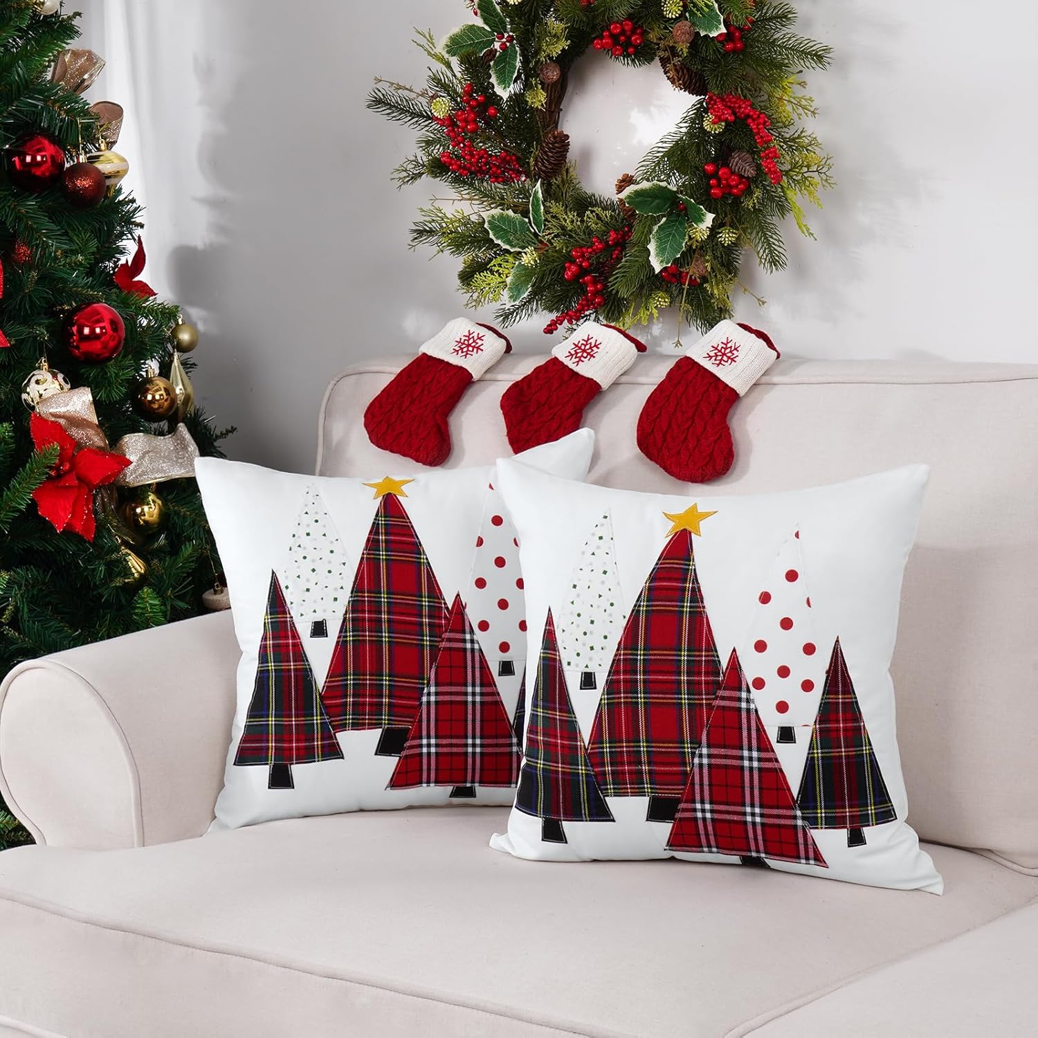 Juego de 2 fundas de almohada navideñas de 18 x 18 pulgadas para invierno, fundas de almohada suaves decorativas para sofá, silla, muebles, banco,
