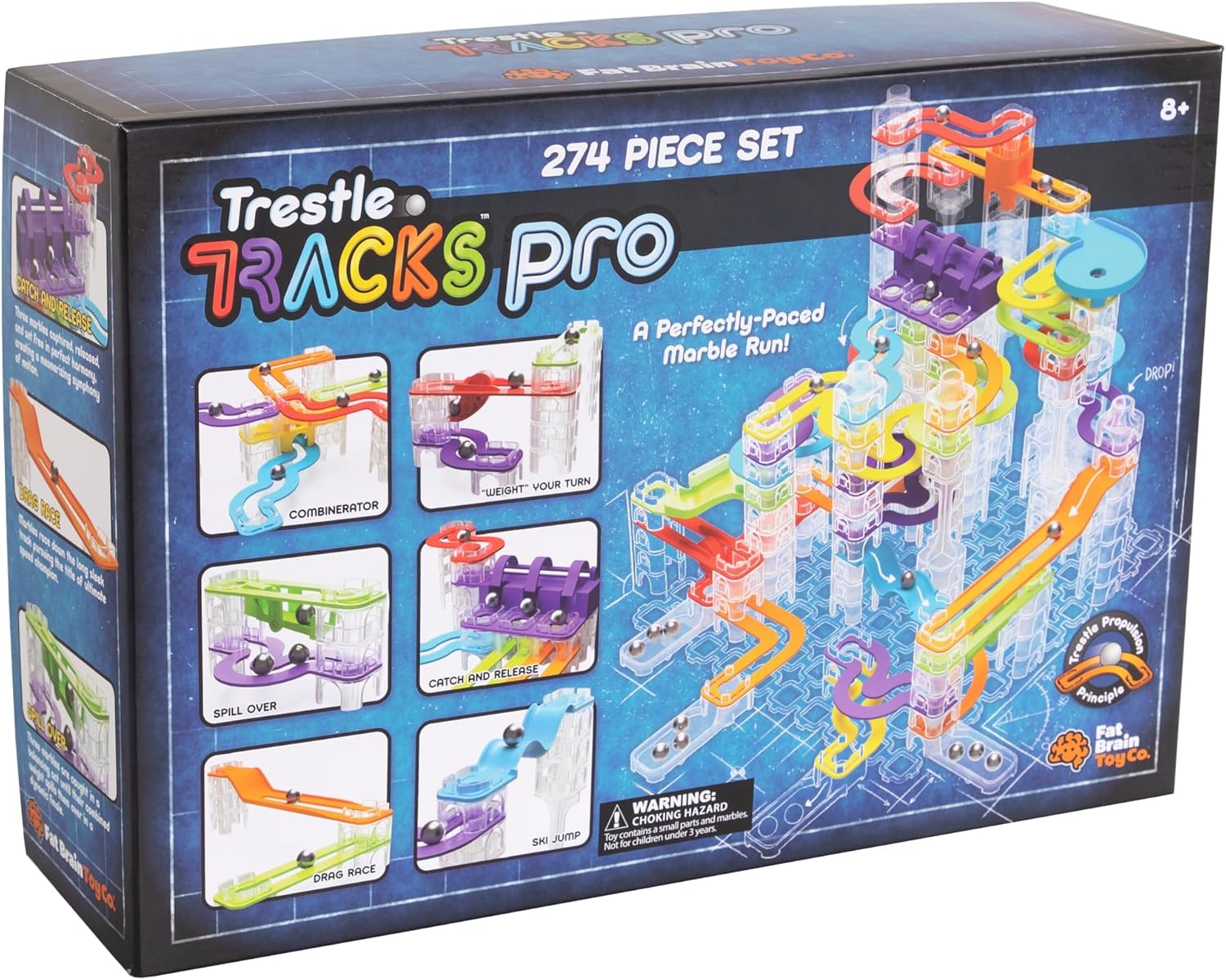 Fat Brain Toys Trestle Tracks Pro – Carrera modular de mármol de 274 piezas, juguete STEAM, a partir de 8 años