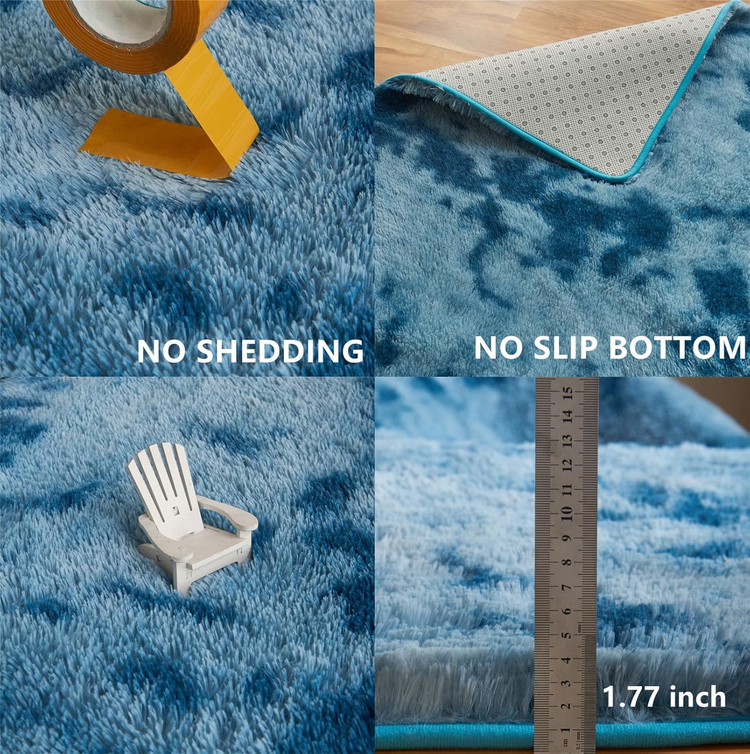 Arbosofe Alfombras de área para sala de estar, dormitorio, 5 x 8 pies, teñido anudado, azul, esponjoso, peludo, alfombra pequeña de felpa suave,