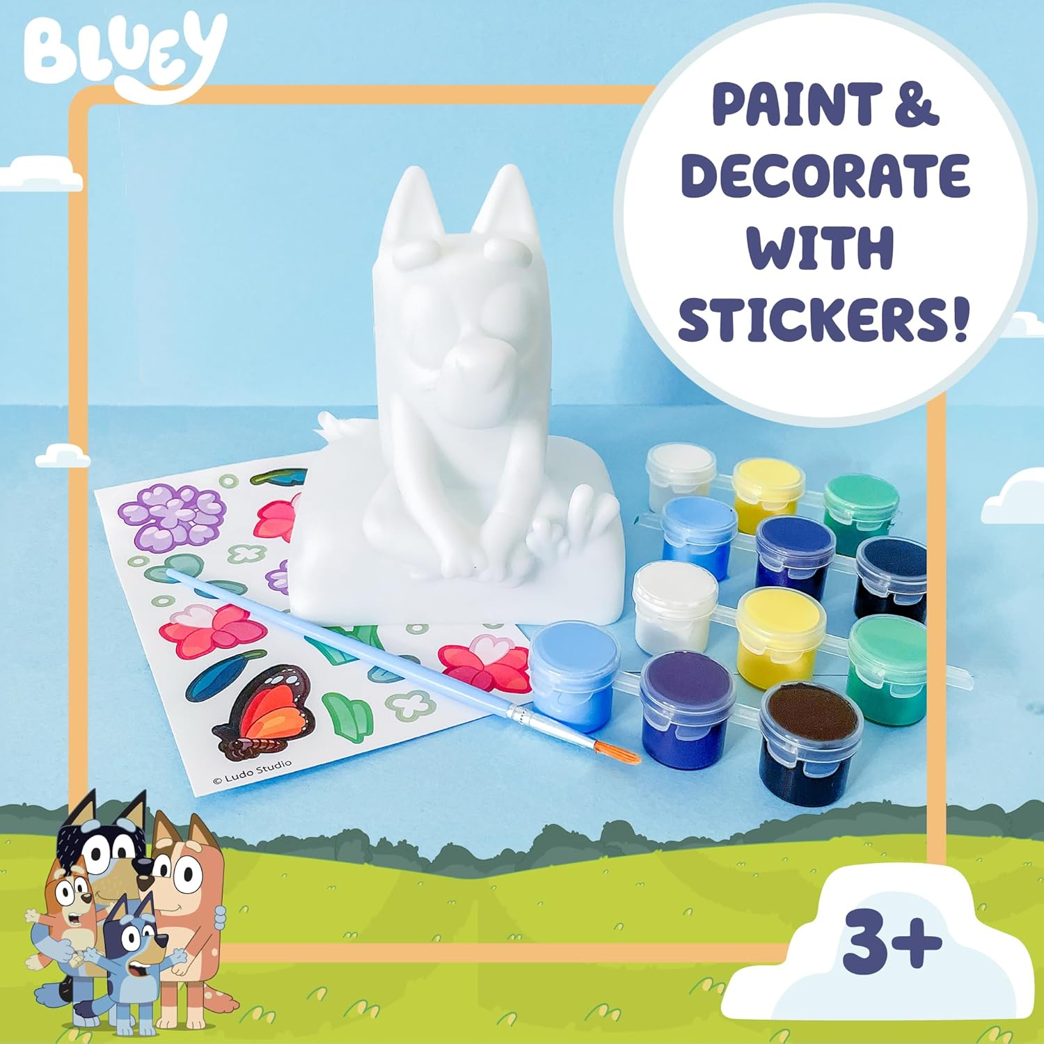 Bluey Pinta tu propio banco, incluye 12 pinturas, calcomanías, banco de vinilo, alcancía para niños, alcancía temática, gran regalo para fiesta de