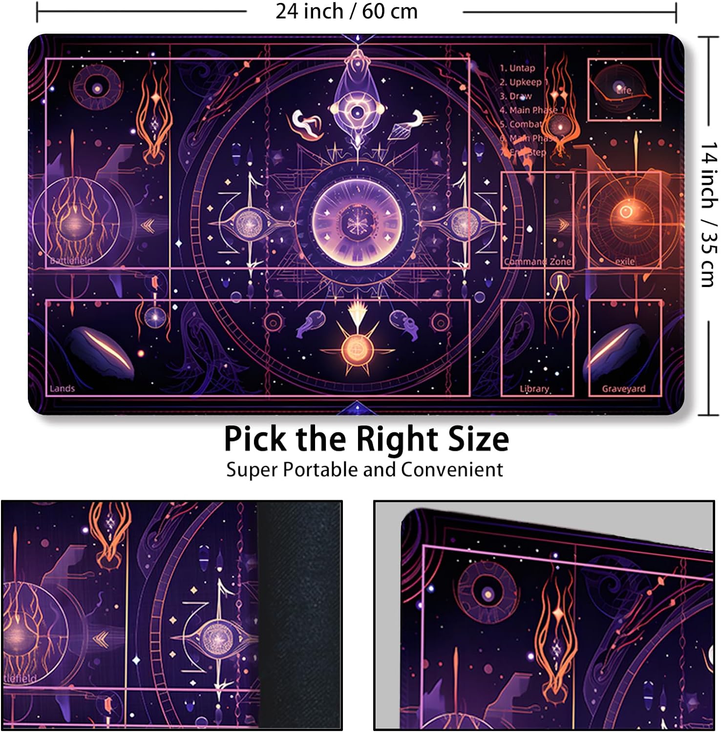 Malqiqi Tapete de juego para MTG, con bolsas de almacenamiento gratis, tapete de juego de 24 x 14 pulgadas, TCG y tapete de juego de mesa para