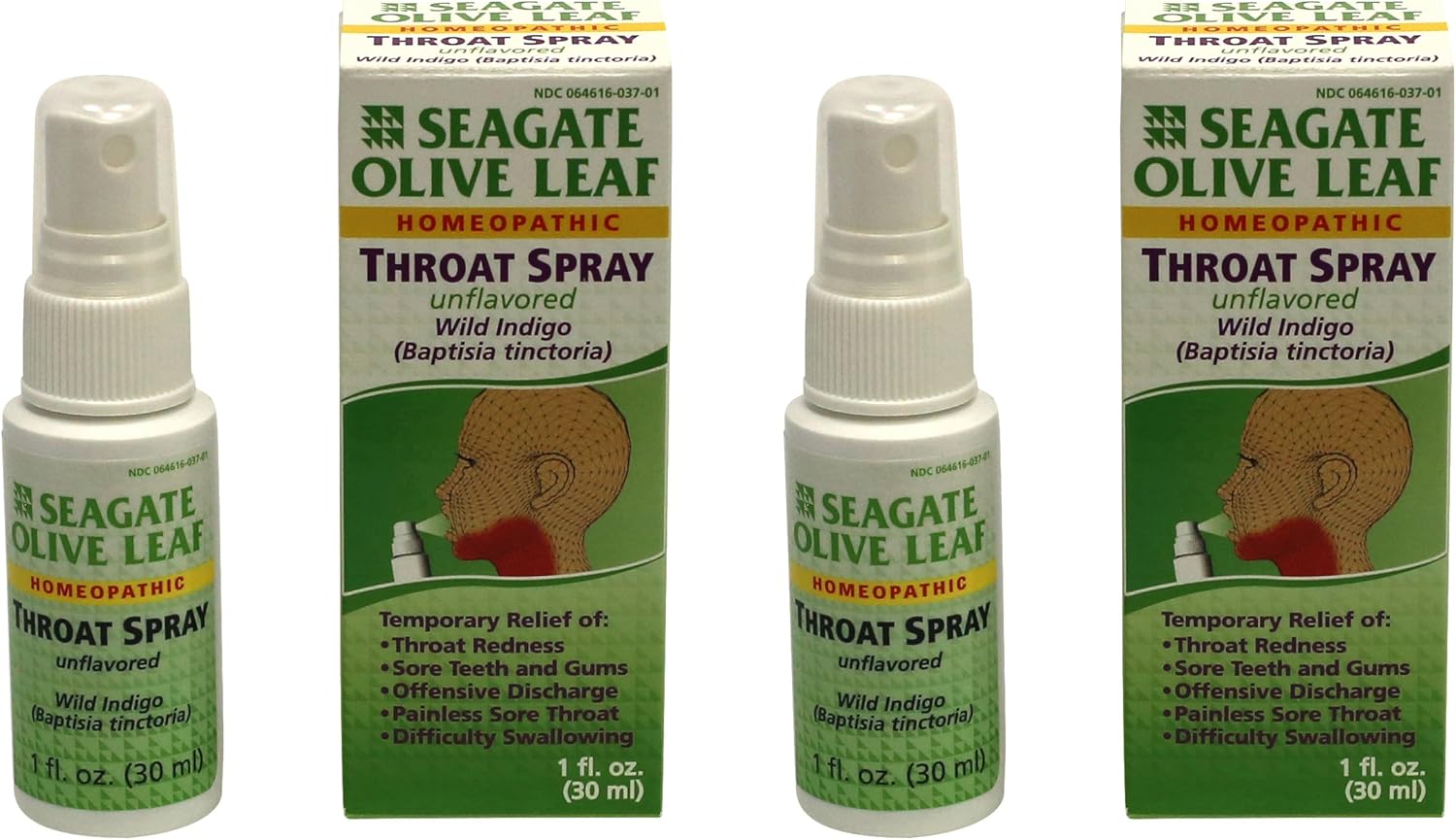 Seagate Products Aerosol homeopático de hoja de olivo para garganta, 1 onza sin sabor, paquete de 2