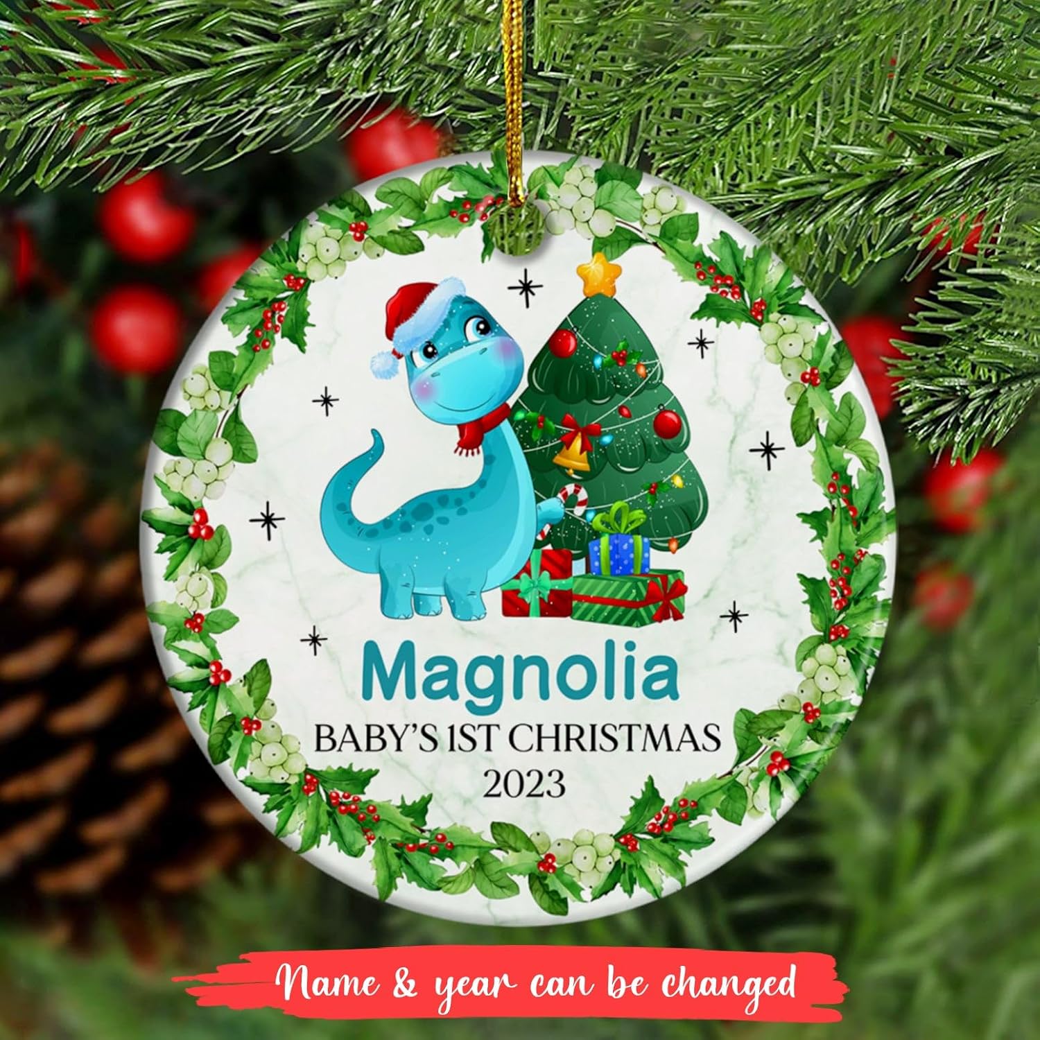 Adorno personalizado de la primera Navidad del bebé, adorno de primera Navidad para bebés 2024, adornos de dinosaurio bebé para árbol de Navidad,