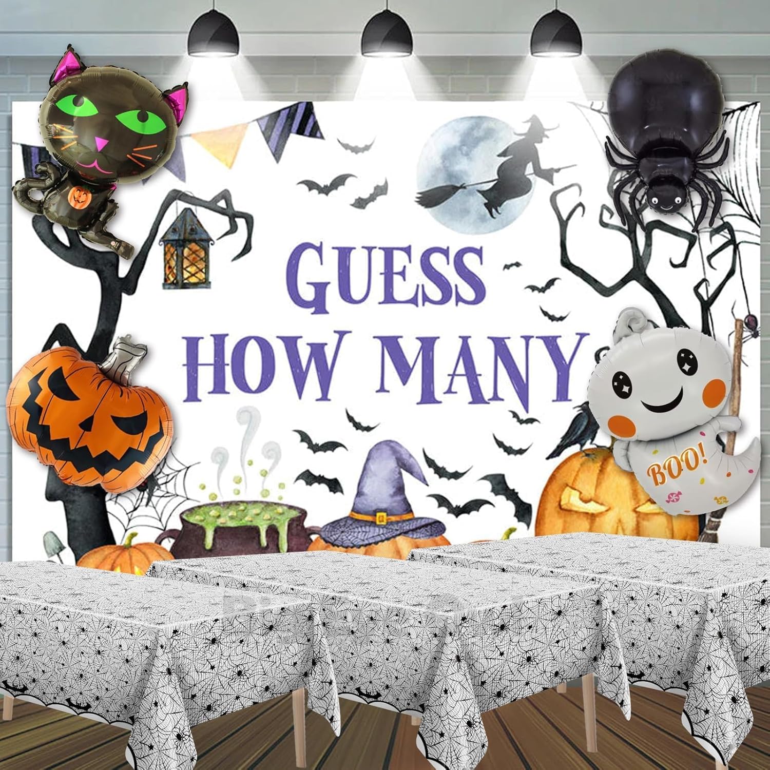 3 manteles de tela de araña de Halloween, de plástico, rectangular, desechable, color negro, con diseño de murciélago aterrador, para suministros de