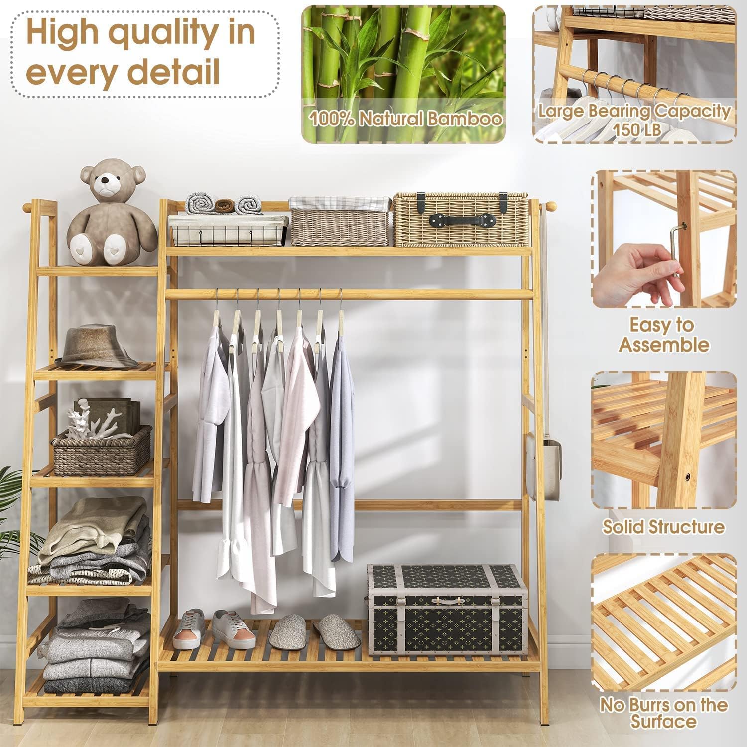 Perchero de ropa extra grande organizador de ropa con estantes de almacenamiento de 7 niveles con gancho para colgar