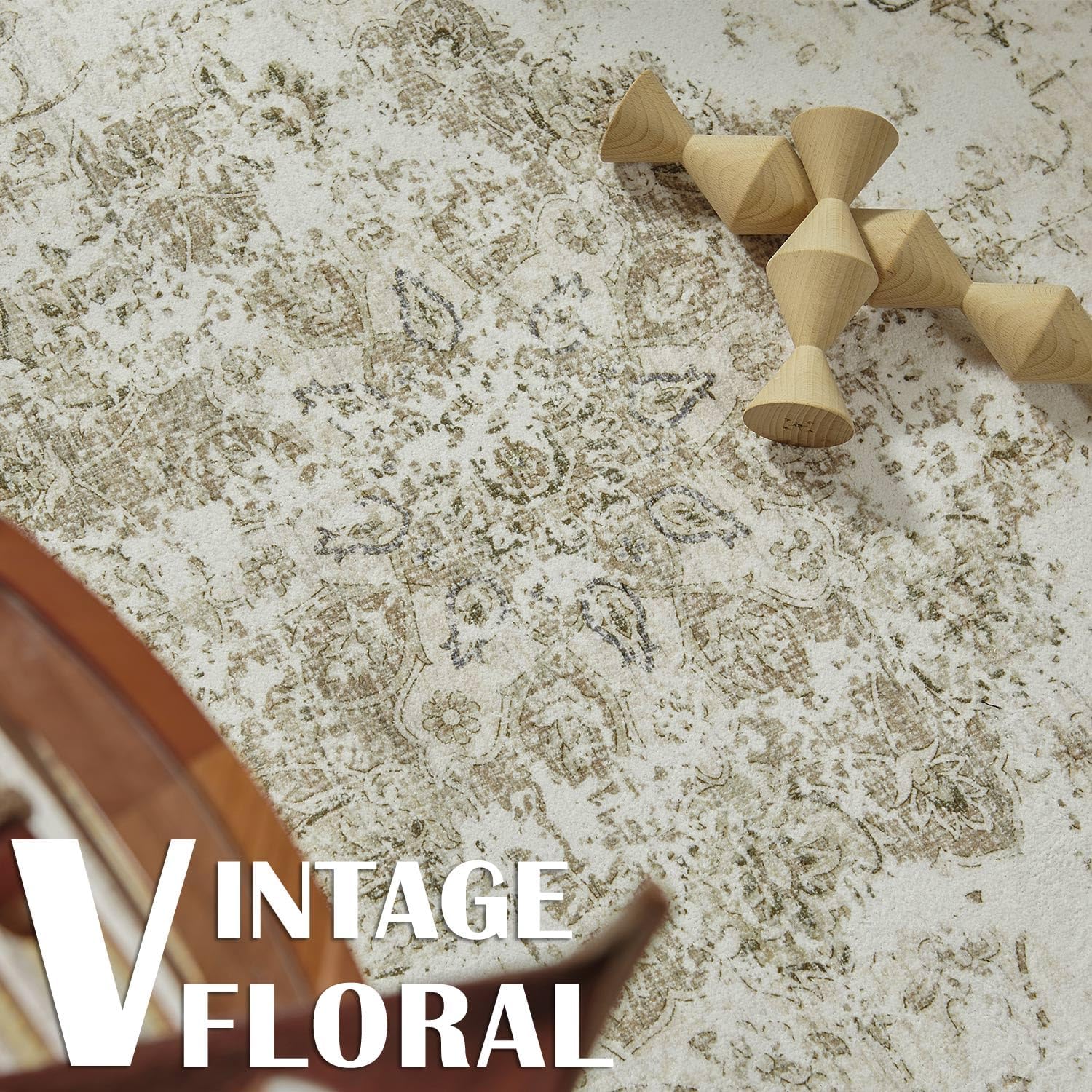 jinchan Alfombra lavable de pelo bajo de 6 x 9 pulgadas, resistente a las manchas, alfombra vintage con medallón floral, alfombra envejecida,