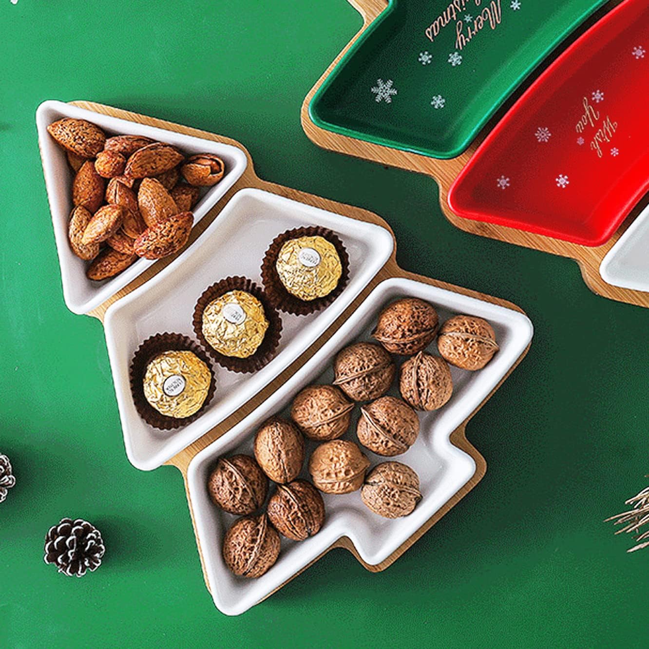 Juego de bandejas grandes de aperitivos blancas de 11.6 pulgadas, platos de postre para árbol de Navidad, plato de aperitivos, 3 platos de porcelana