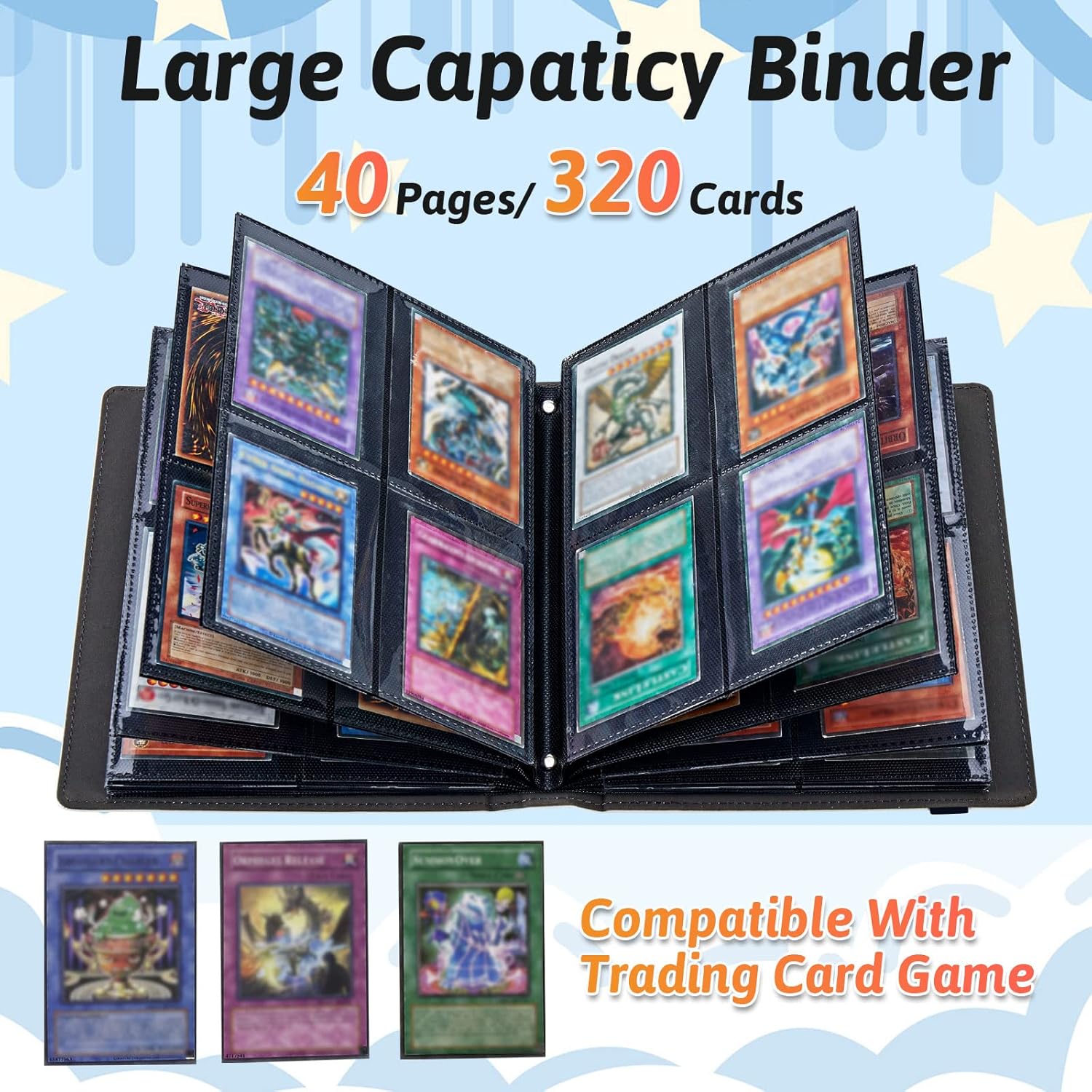Carpeta de tarjetas coleccionables de 4 bolsillos para 320 tarjetas, libro con banda elástica que se adapta a la mayoría de tarjetas de tamaño