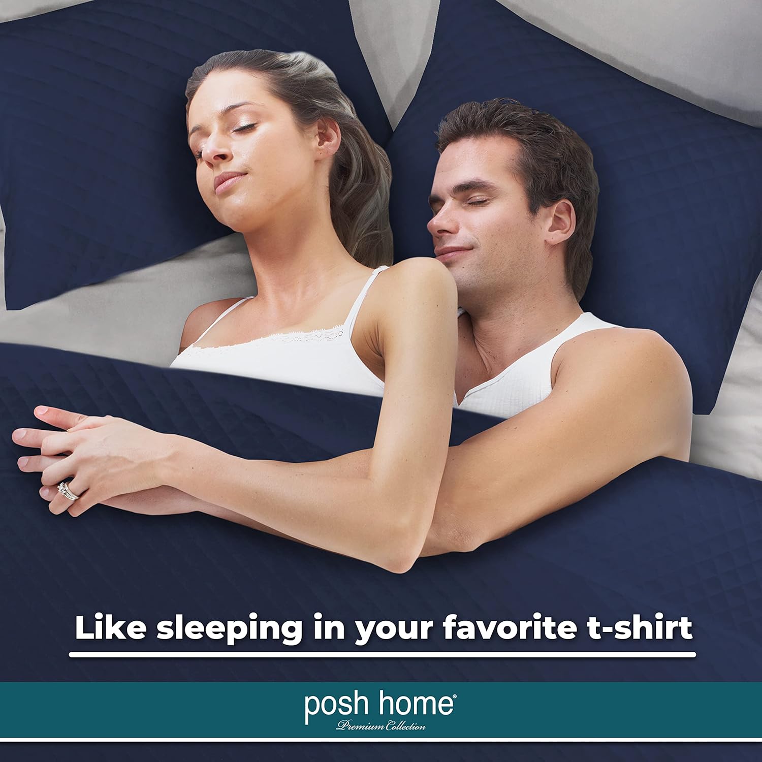 Posh Home Juego de edredón de tamaño individual, manta de mezcla de algodón de punto jersey, colcha azul marino, colcha ligera, ropa de cama de