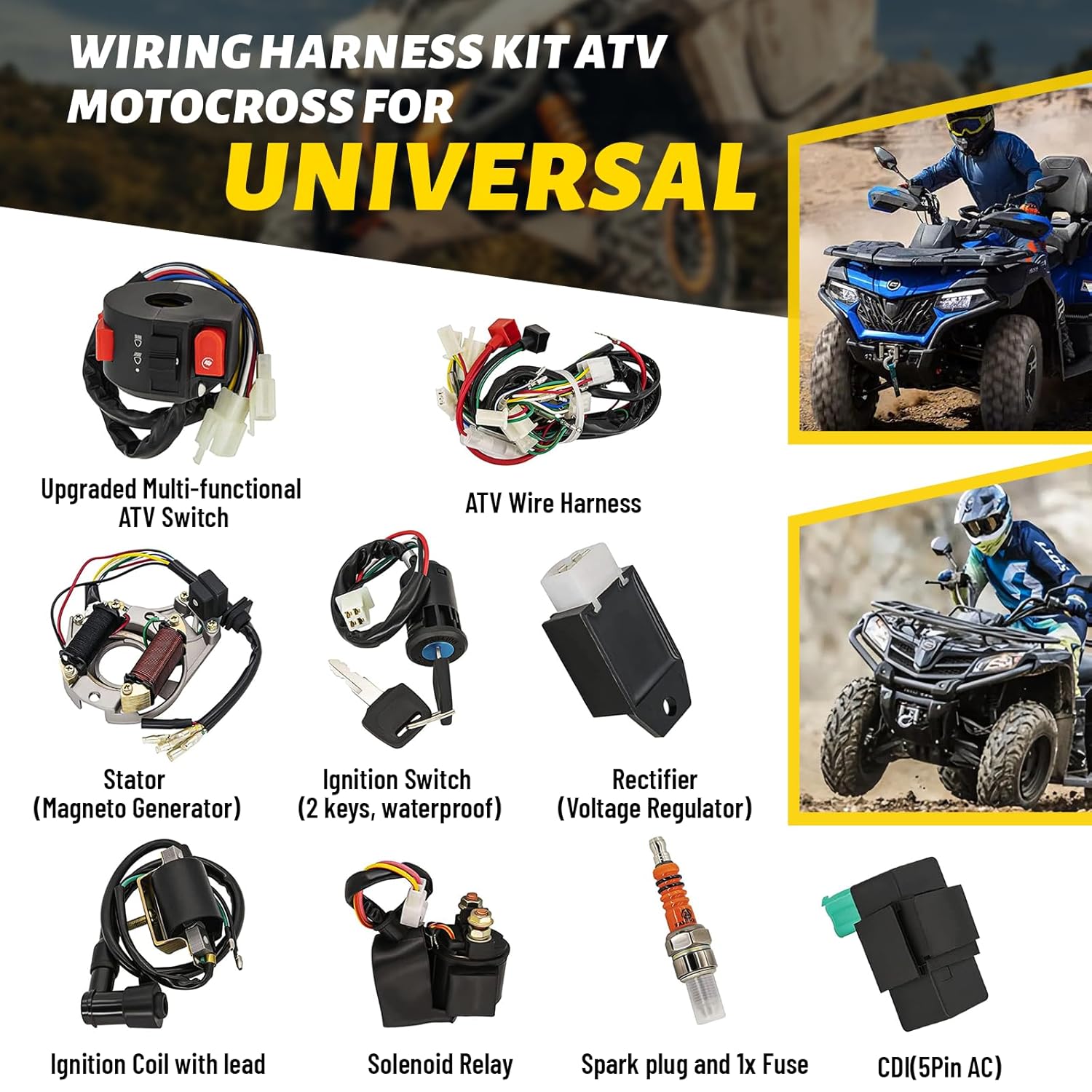 Kit completo de arnés de cableado CDI de bobina de estator de electricidad  Endxedo Kit completo de arnés de cableado para ATV KLX de 4 tiempos, 50