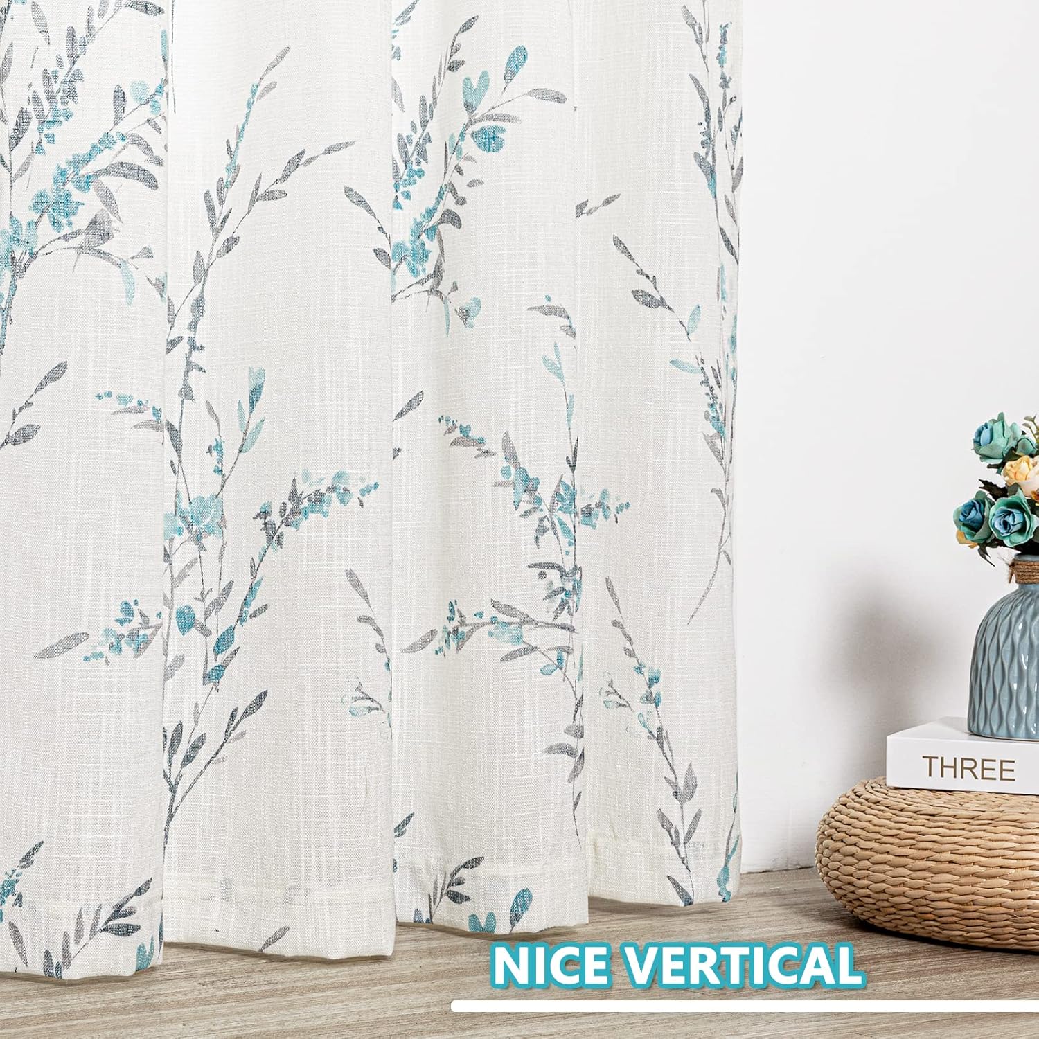 MYSKY HOME Cortinas de sala de estar de 108 pulgadas de largo para ventanas, cortinas de lino traslúcido mezclado con estampado floral, privacidad
