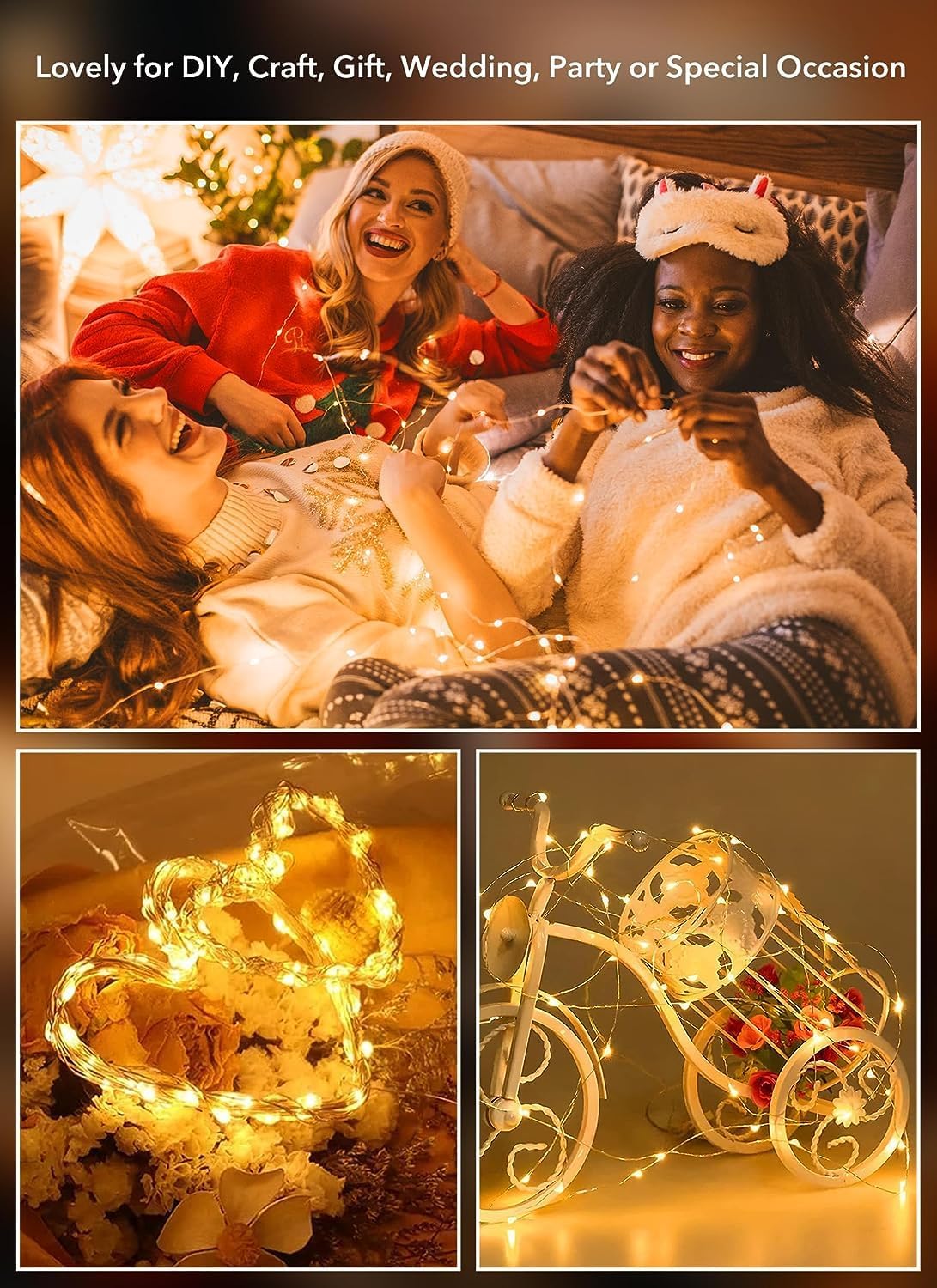 Minetom Paquete de 18 luces de hadas que funcionan con pilas, mini luces LED de 7 pies para manualidades, guirnaldas, tarros, centro de mesa, centro