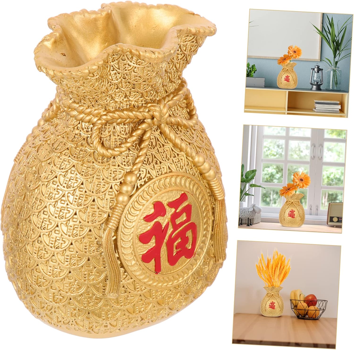 NOLITOY 3 piezas de decoración de bolsa de la suerte, jarrón creativo para dinero, florero de orejas de trigo, decoración de granja, jarrón de arte,