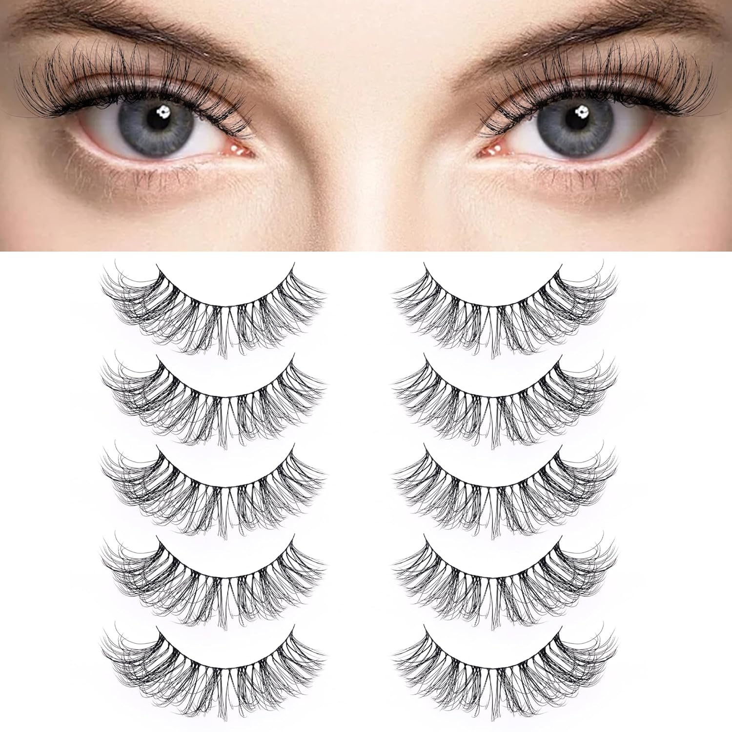 EXTENIFY Pestañas postizas naturales de 0.631 pulgadas, pestañas postizas 3D de visón sintético, banda fina, pestañas de ojo de gato, ligeras,