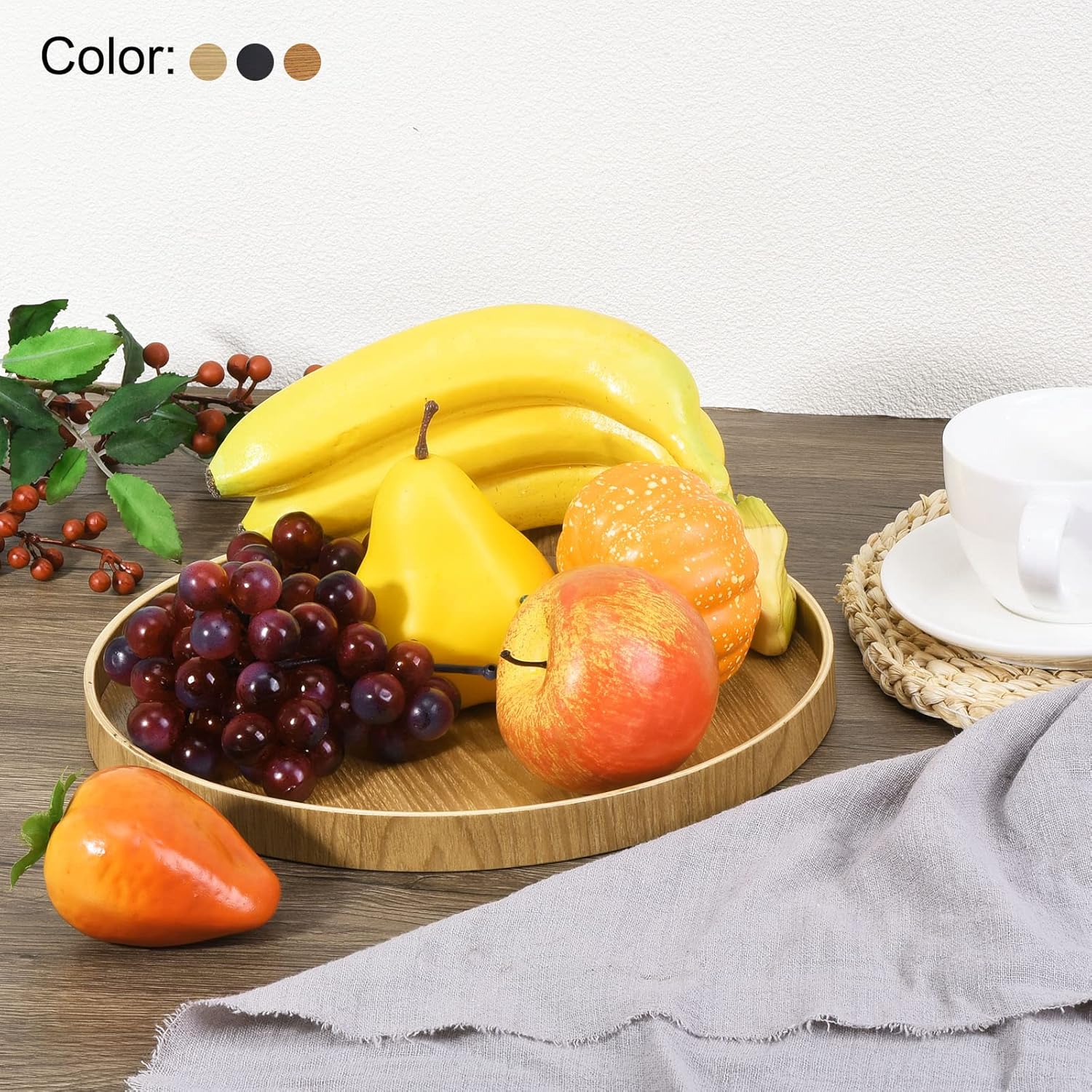 PATIKIL Bandeja de madera para servir de 12 pulgadas, bandeja decorativa redonda para decoración del hogar, cocina, mesa, portavelas, color negro