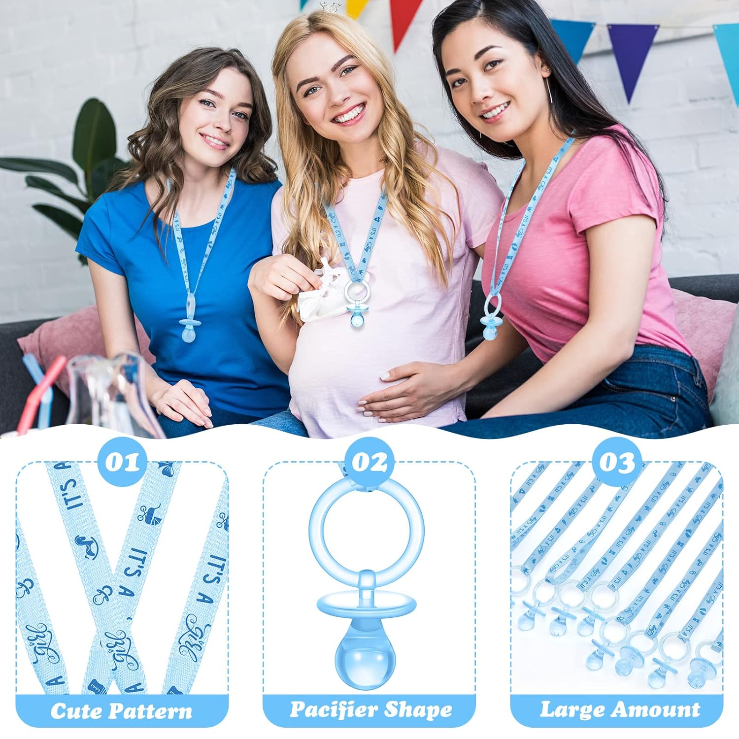 60 chupones de baby shower, collar acrílico para bebé, regalos de fiesta, chupetes con dije para niñas, niños, baby shower, decoración de fiesta,
