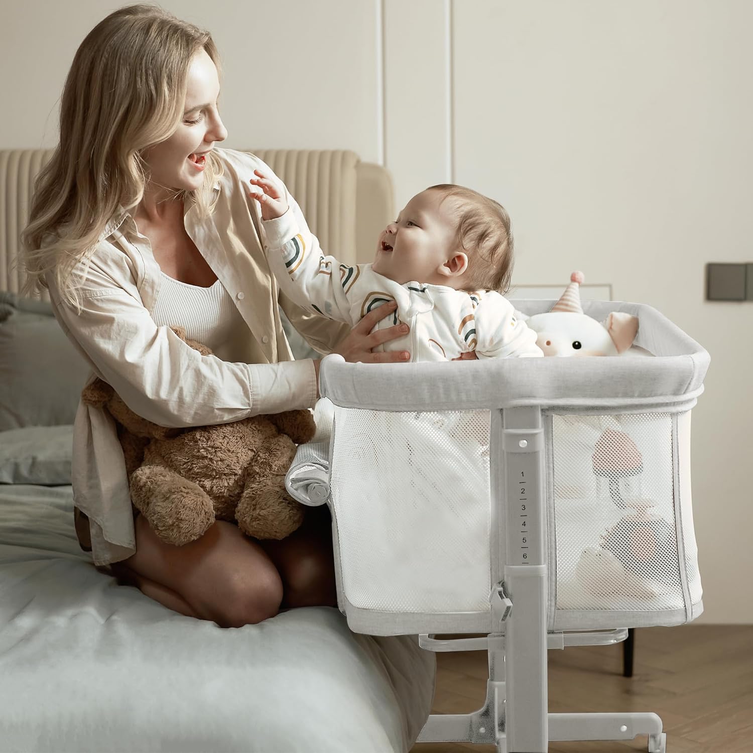 AMKE Moisés de bebé, cuna de noche para bebé, cuna portátil de malla para un sueño seguro, ajustable y segura para bebé, recién nacido, niña y niño