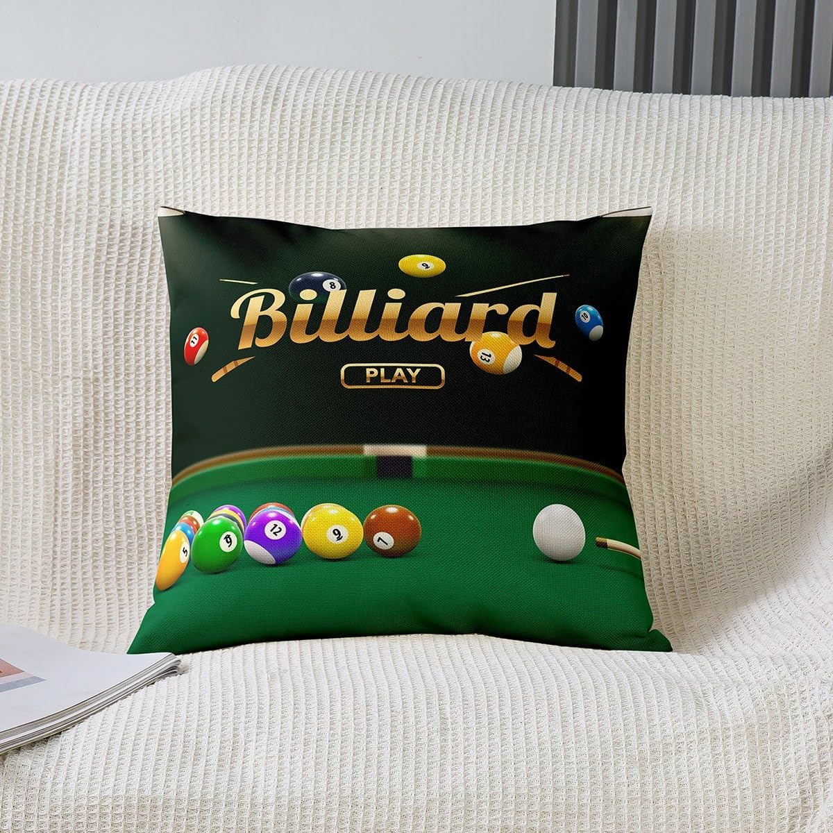 Juego de 2 fundas de almohada de billar 3D para sofá, cama, para niños, amantes de los juegos de pelota, fundas de cojín coloridas de 18 x 18