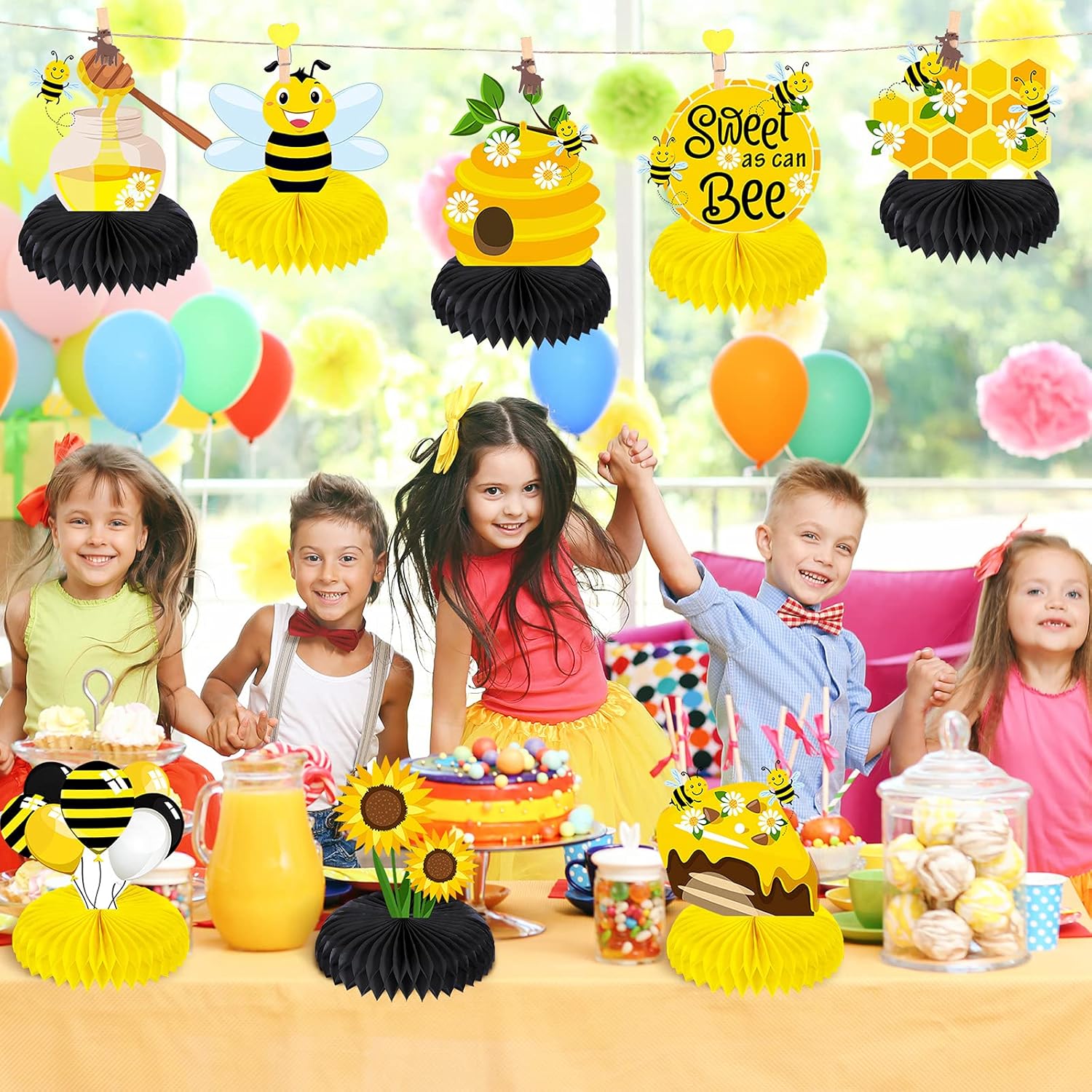 9 piezas de centro de mesa de abeja para bebé, centros de mesa de panal de abeja, centros de mesa para decoraciones temáticas del día de la abeja,