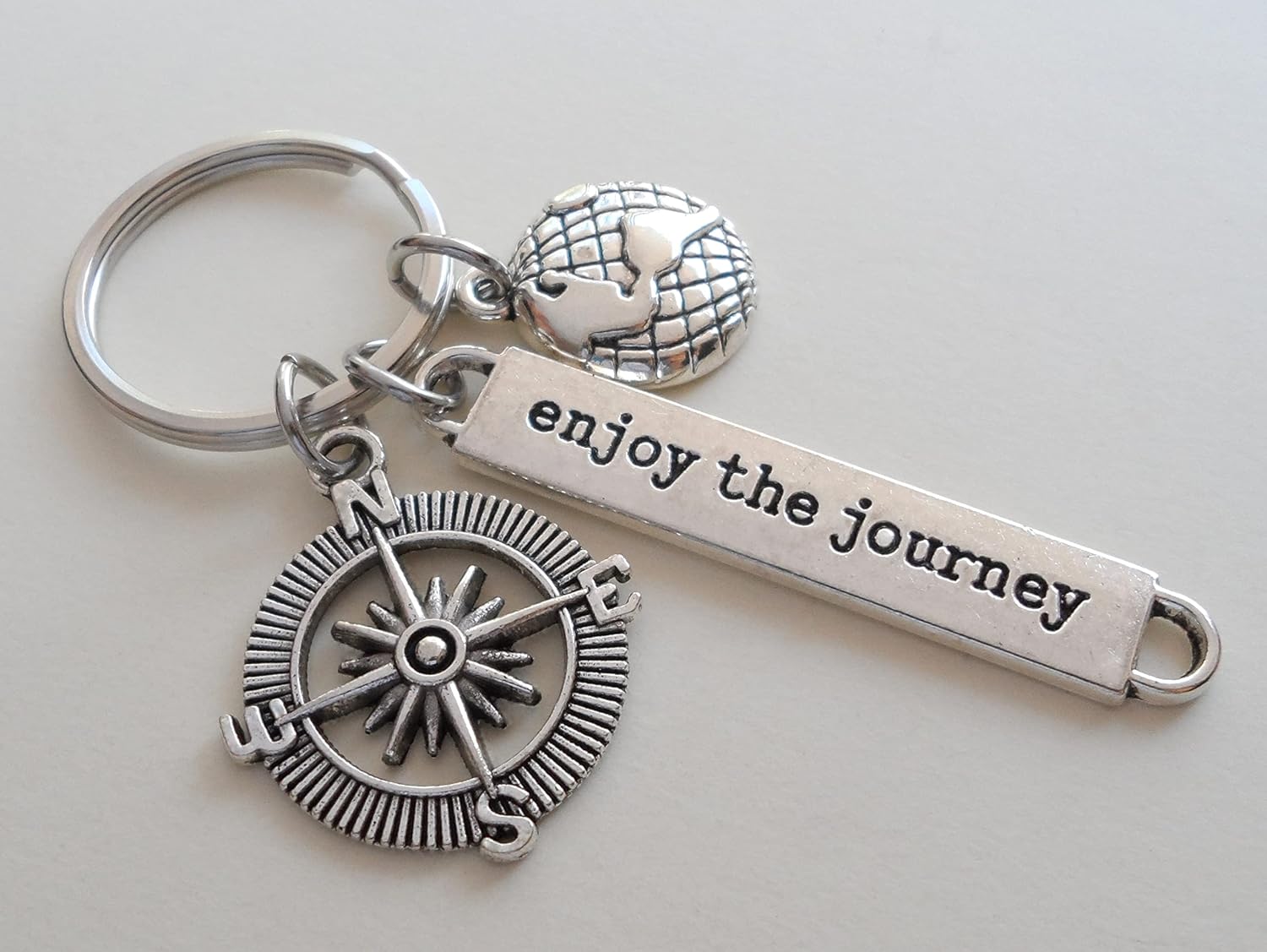 Enjoy the Journey Compass & Globe Charm Keychain – Graduation Keychain, Encouragement Keychain