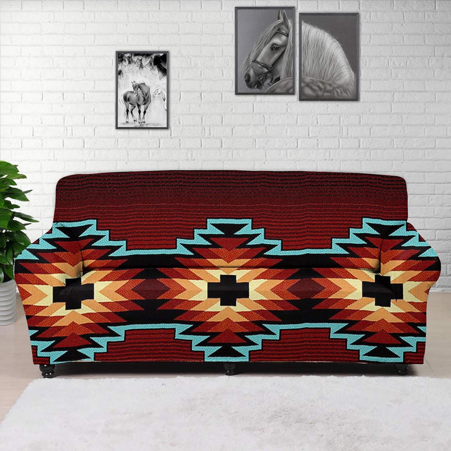 JOAIFO Funda de sofá con estampado de patrón tribal rojo nativo americano, navajo, estilo suroeste, funda elástica para sofá, fácil de instalar