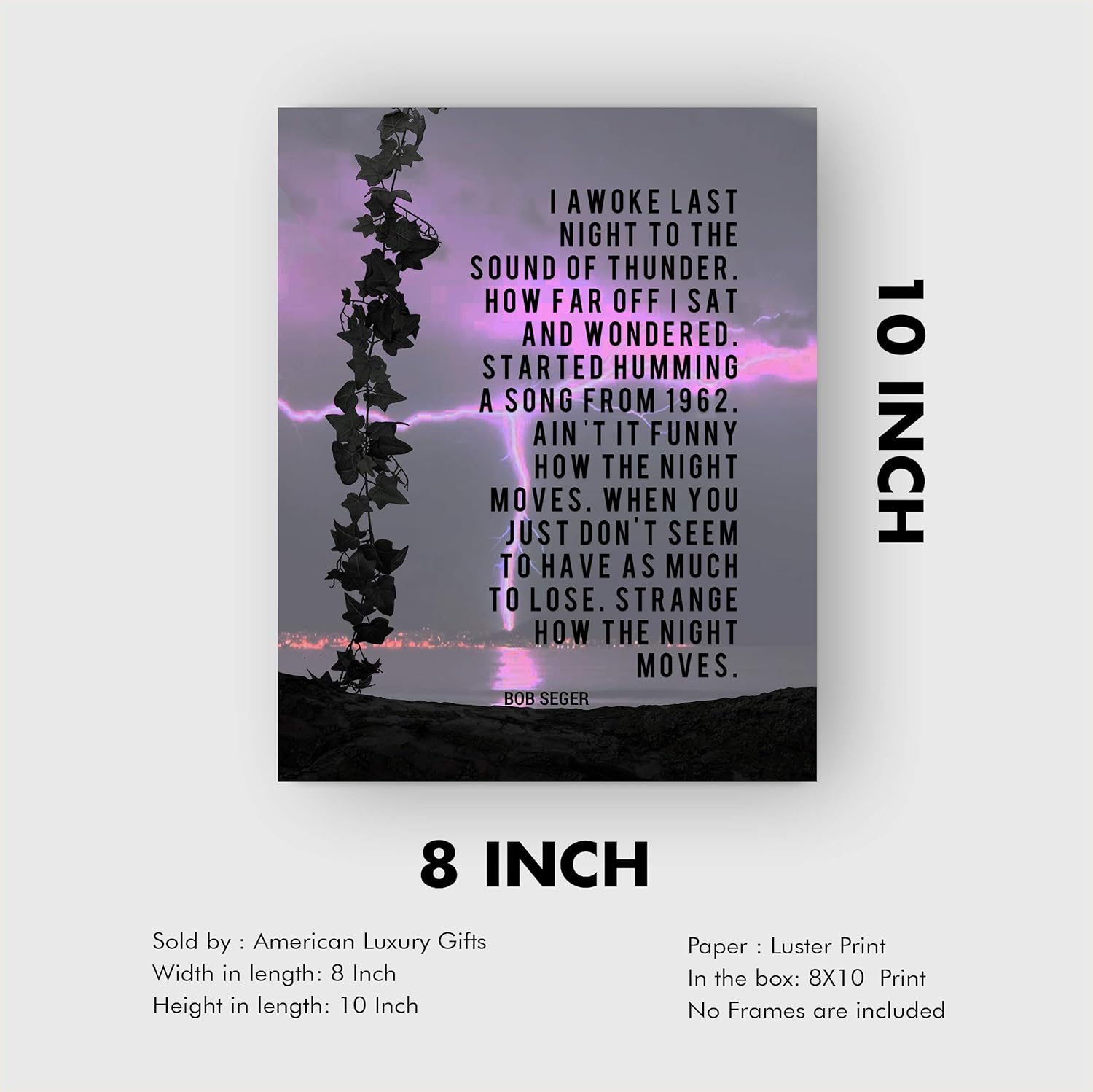 “I Awoke Last Night to the Sound of Thunder”-Night Moves Song Lyrics Wall Art Print, Modern Wall Art Decor For Home Decor, Office Decor & Studio