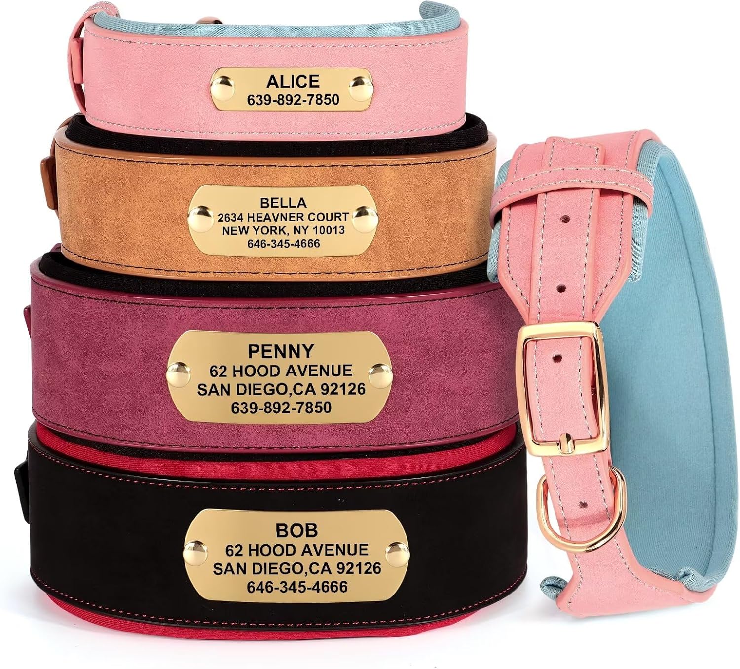 Didog Collares de perro personalizados y acolchados suaves, collar ancho de cuero para perro con placa de nombre, collar de perro ajustable