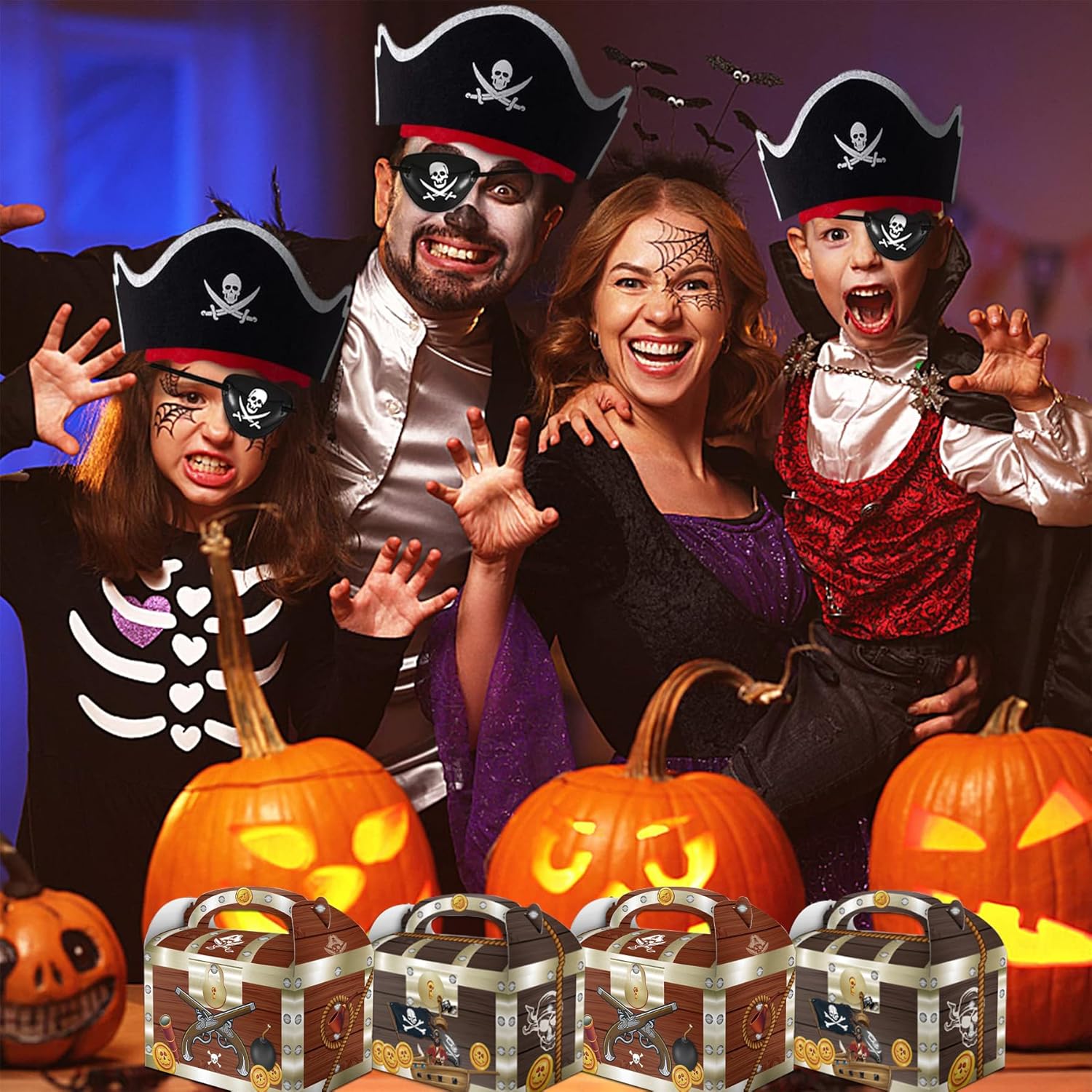 Cajas de tesoros para Halloween, cajas de cartón del tesoro pirata, cajas de golosinas para el juego de caza del tesoro, fiesta temática pirata