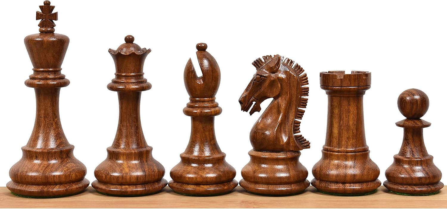 Royal Chess Mall Craftsman Knight Staunton – Juego de ajedrez solo piezas de ajedrez, juego de ajedrez de madera de palisandro dorado y boj
