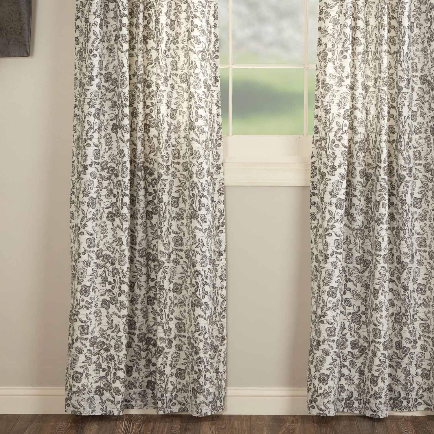 Cortinas de panel floral Gray Gables, juego de 2, 96 pulgadas de largo, estampado botánico, casa de campo vintage de granja