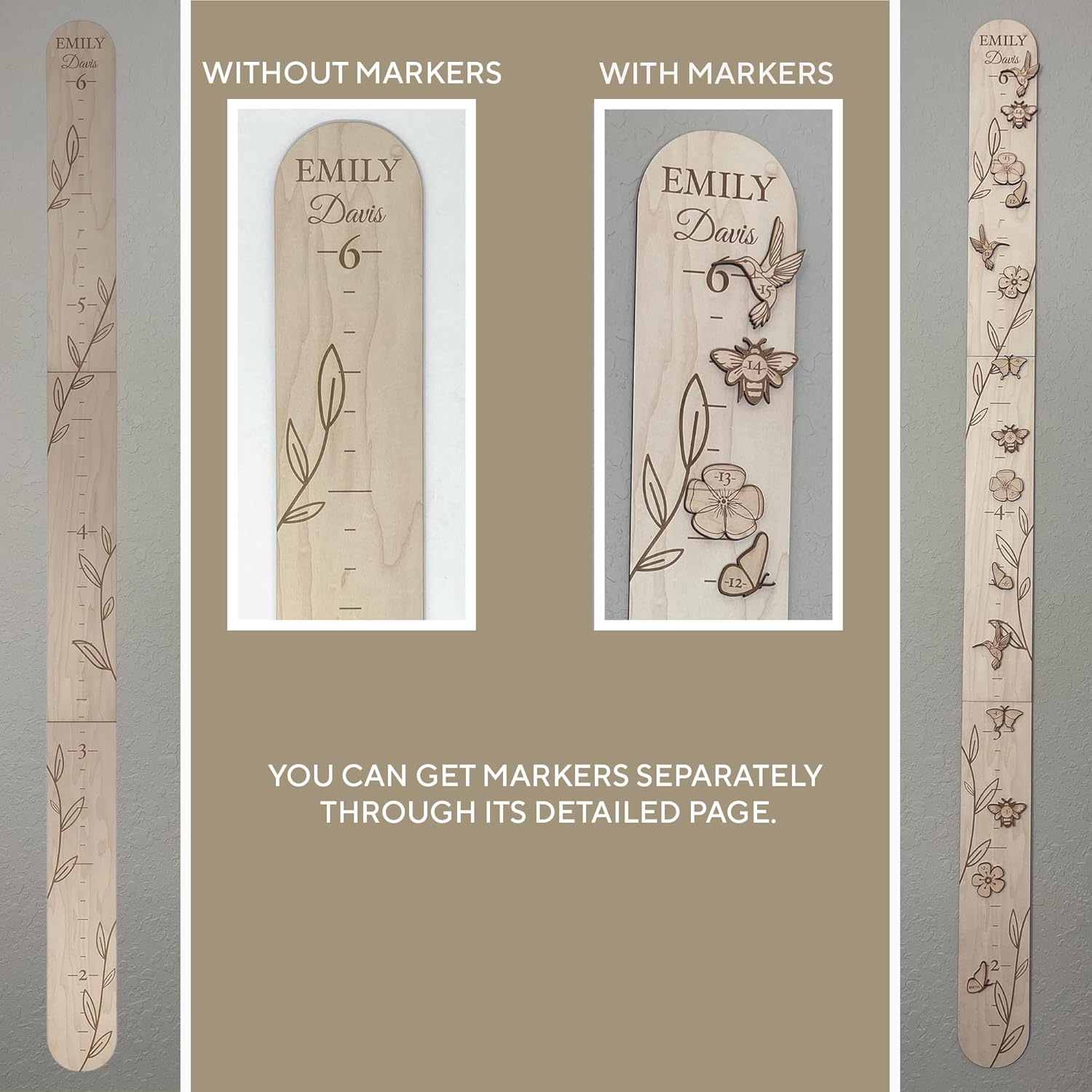 Personalized Wooden Growth Chart for Wall – 6ft Custom Name Kids Measurement Growth Chart for Girls, Child Height Measuring Chart Wooden, Baby